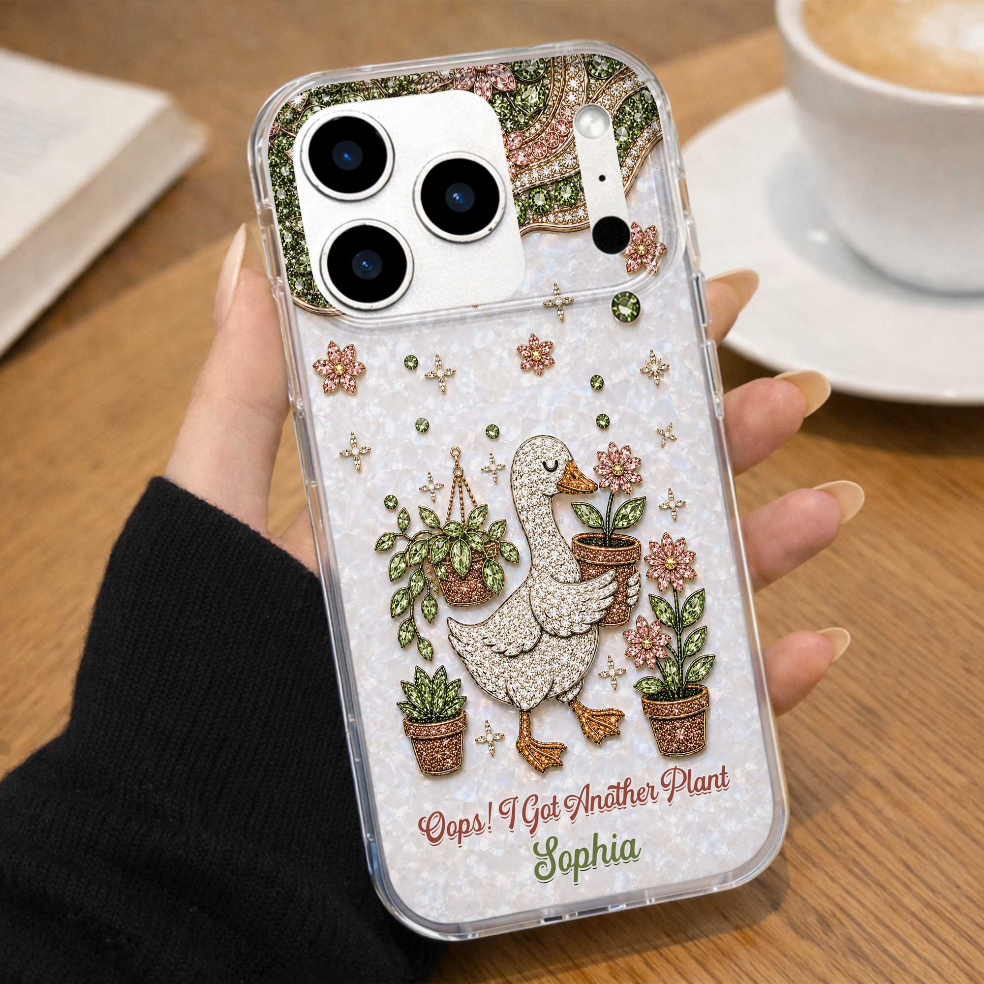 Personalized Clear Phone Case Custom Name Duck Floral Gift