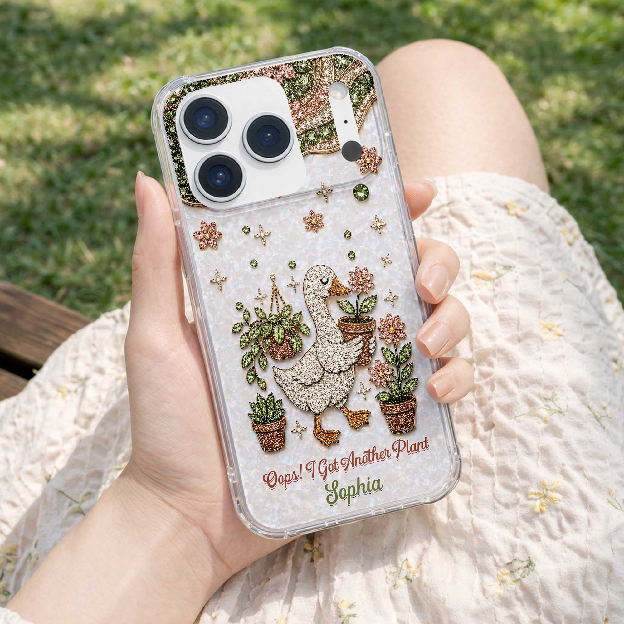 Personalized Clear Phone Case Custom Name Duck Floral Gift