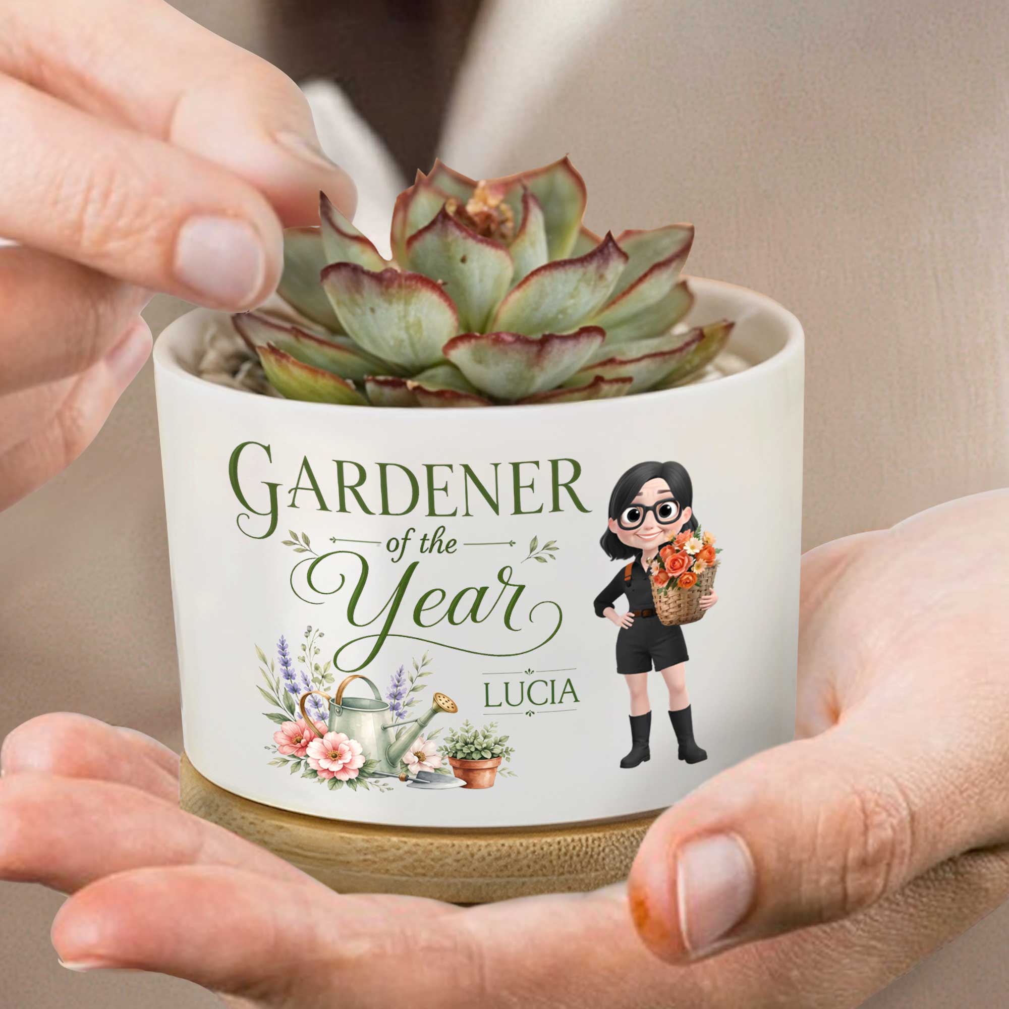 Personalized Ceramic Plant Pot Custom Gardener Girl Gift for Mom Ceramic Plant Pot GradoCreations