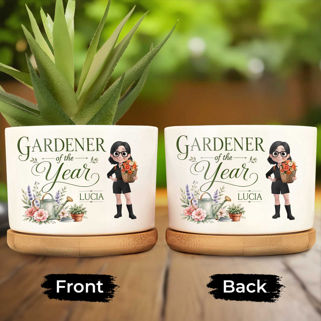 Personalized Ceramic Plant Pot Custom Gardener Girl Gift for Mom Ceramic Plant Pot GradoCreations