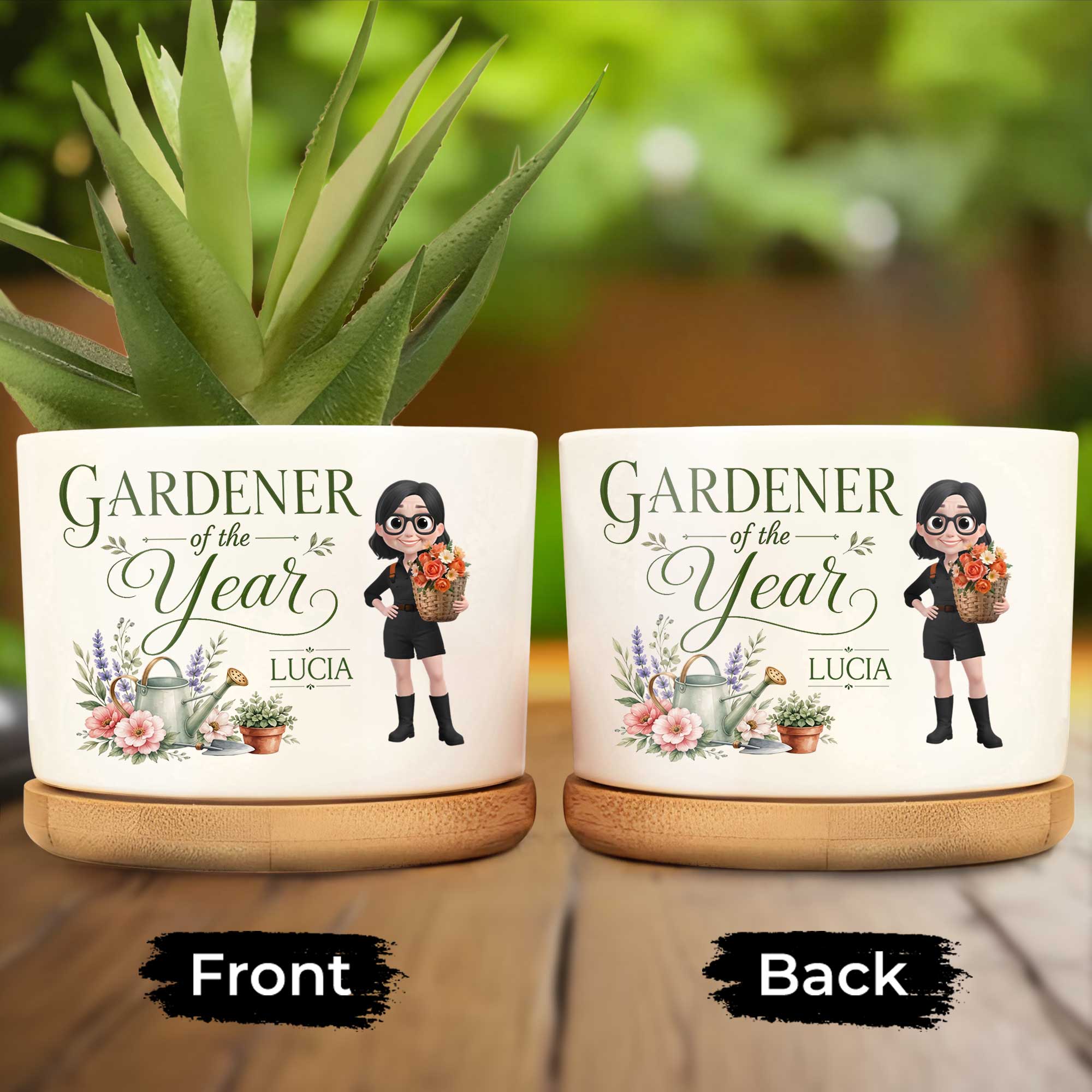 Personalized Ceramic Plant Pot Custom Gardener Girl Gift for Mom Ceramic Plant Pot GradoCreations