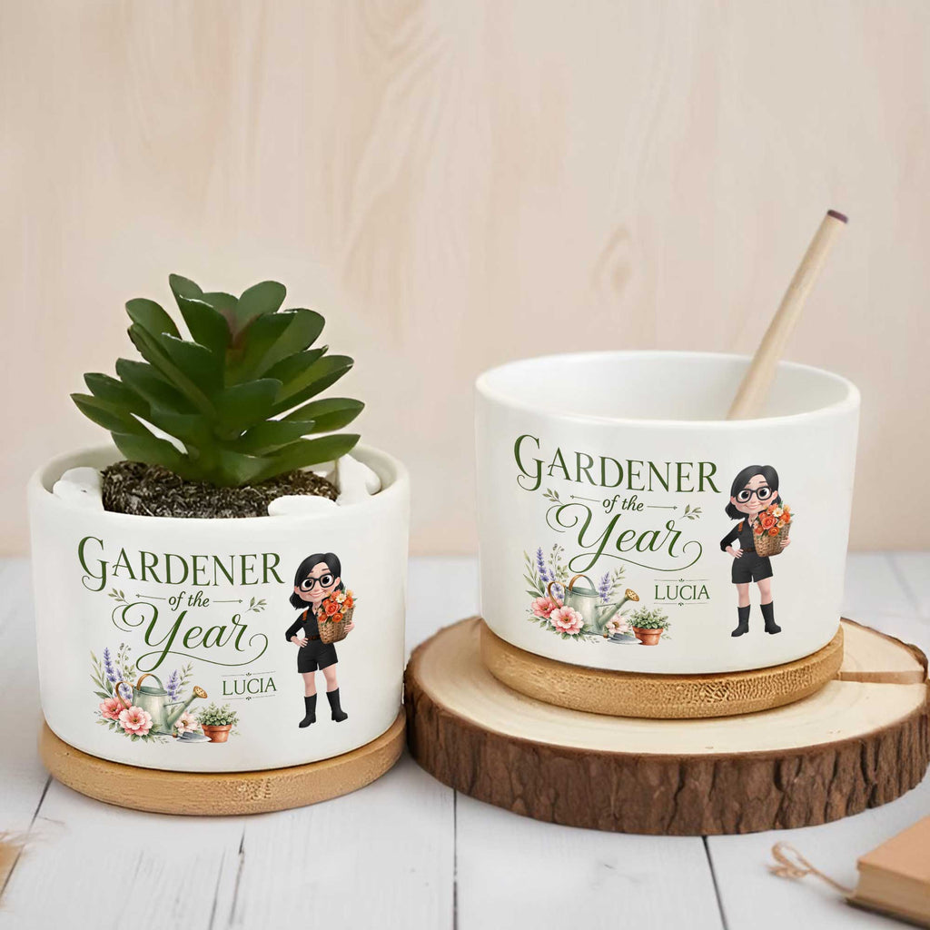 Personalized Ceramic Plant Pot Custom Gardener Girl Gift for Mom Ceramic Plant Pot GradoCreations
