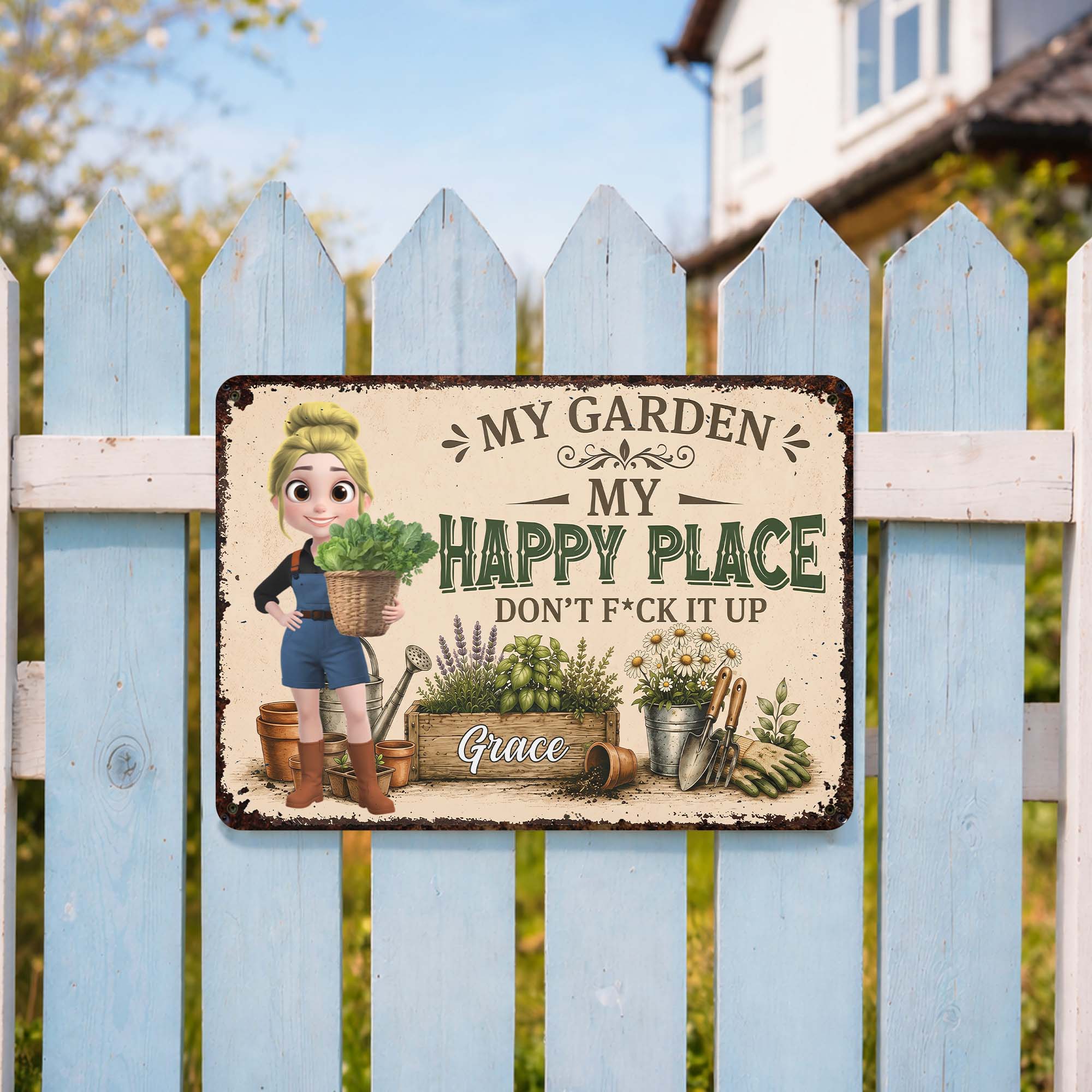 Personalized Metal Garden Sign Custom Name Gift for Mom Metal Sign GradoCreations
