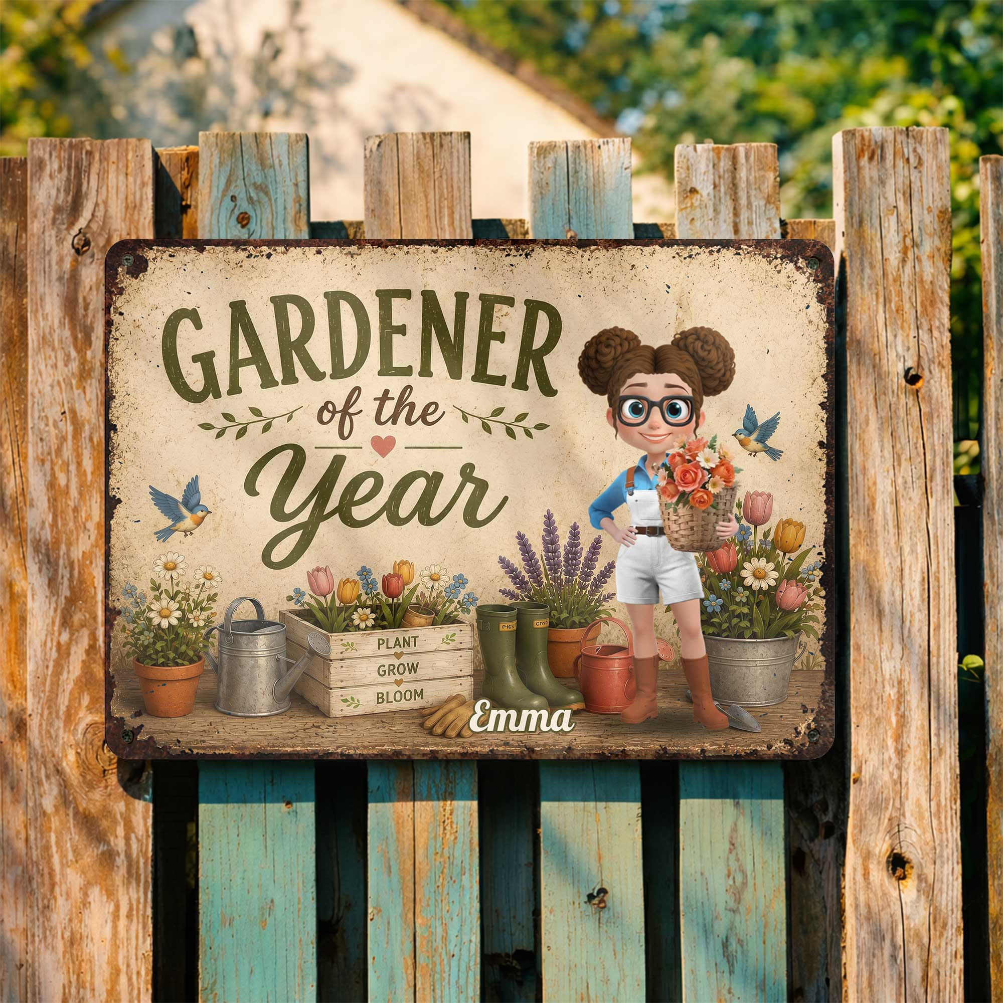 Personalized Metal Sign for Gardener Custom Name Decor Gift Metal Sign GradoCreations