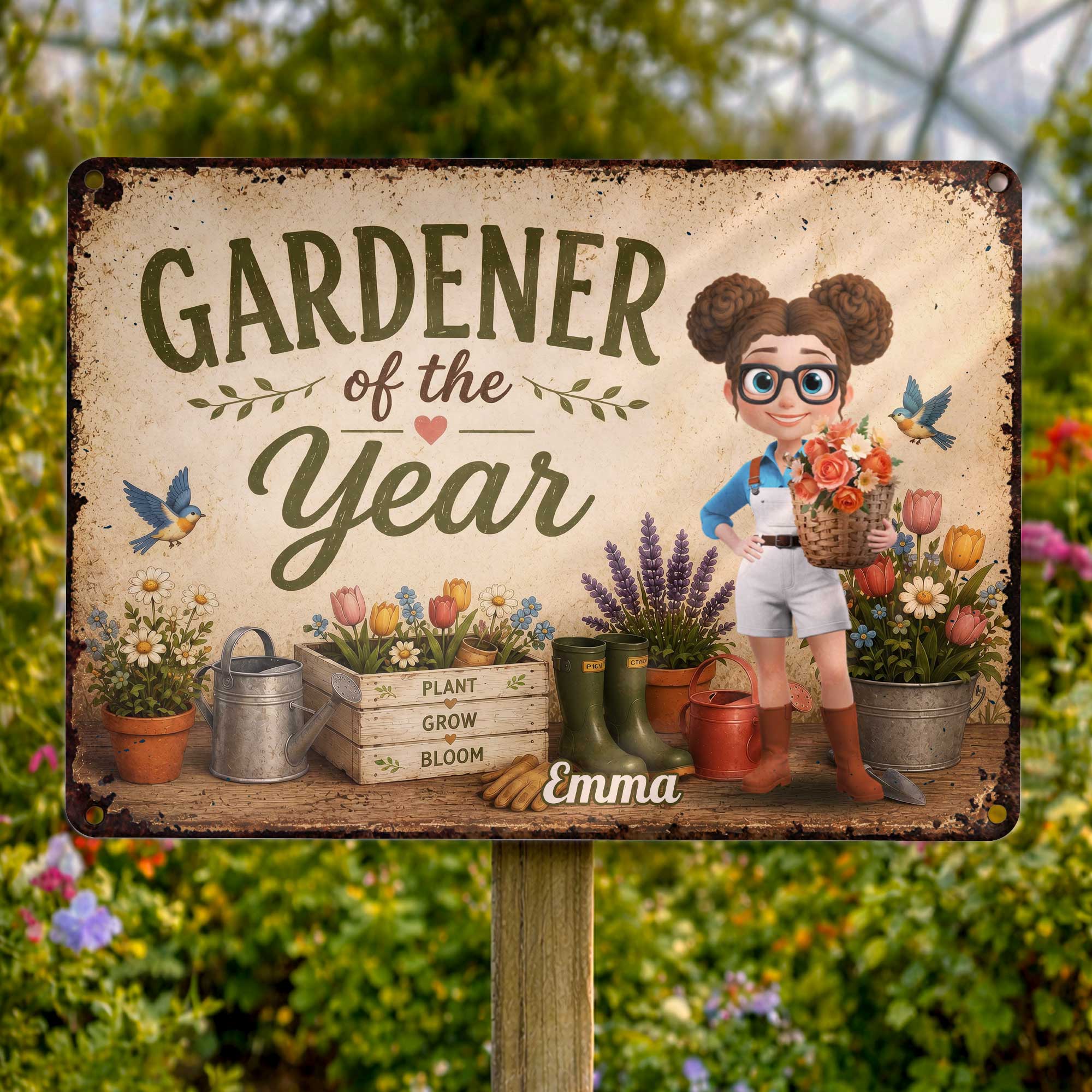 Personalized Metal Sign for Gardener Custom Name Decor Gift Metal Sign GradoCreations
