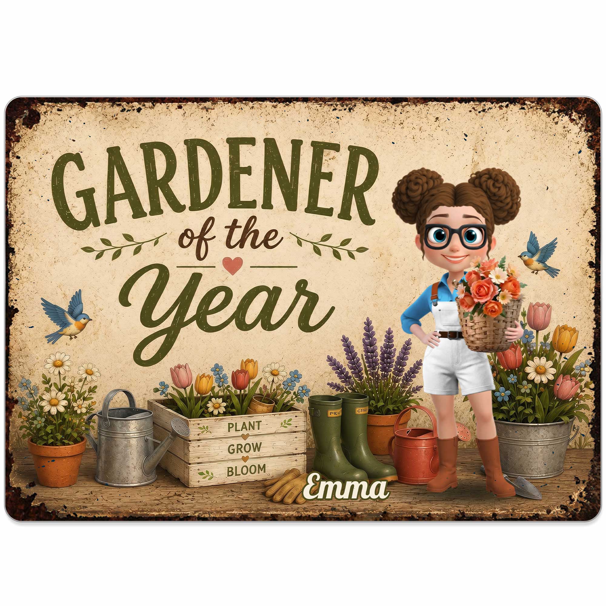 Personalized Metal Sign for Gardener Custom Name Decor Gift Metal Sign GradoCreations