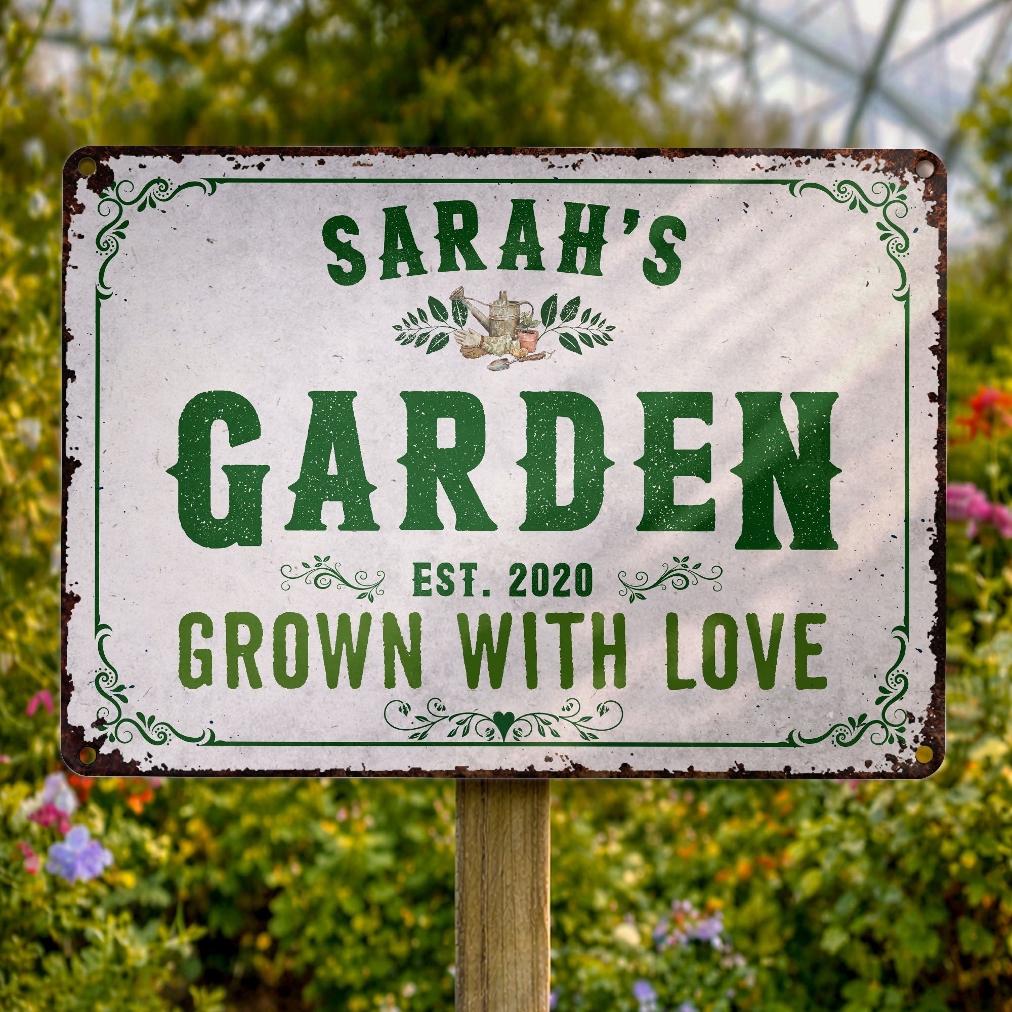 Personalized Metal Sign Garden Decor Custom Name Gift for Mom Metal Sign GradoCreations