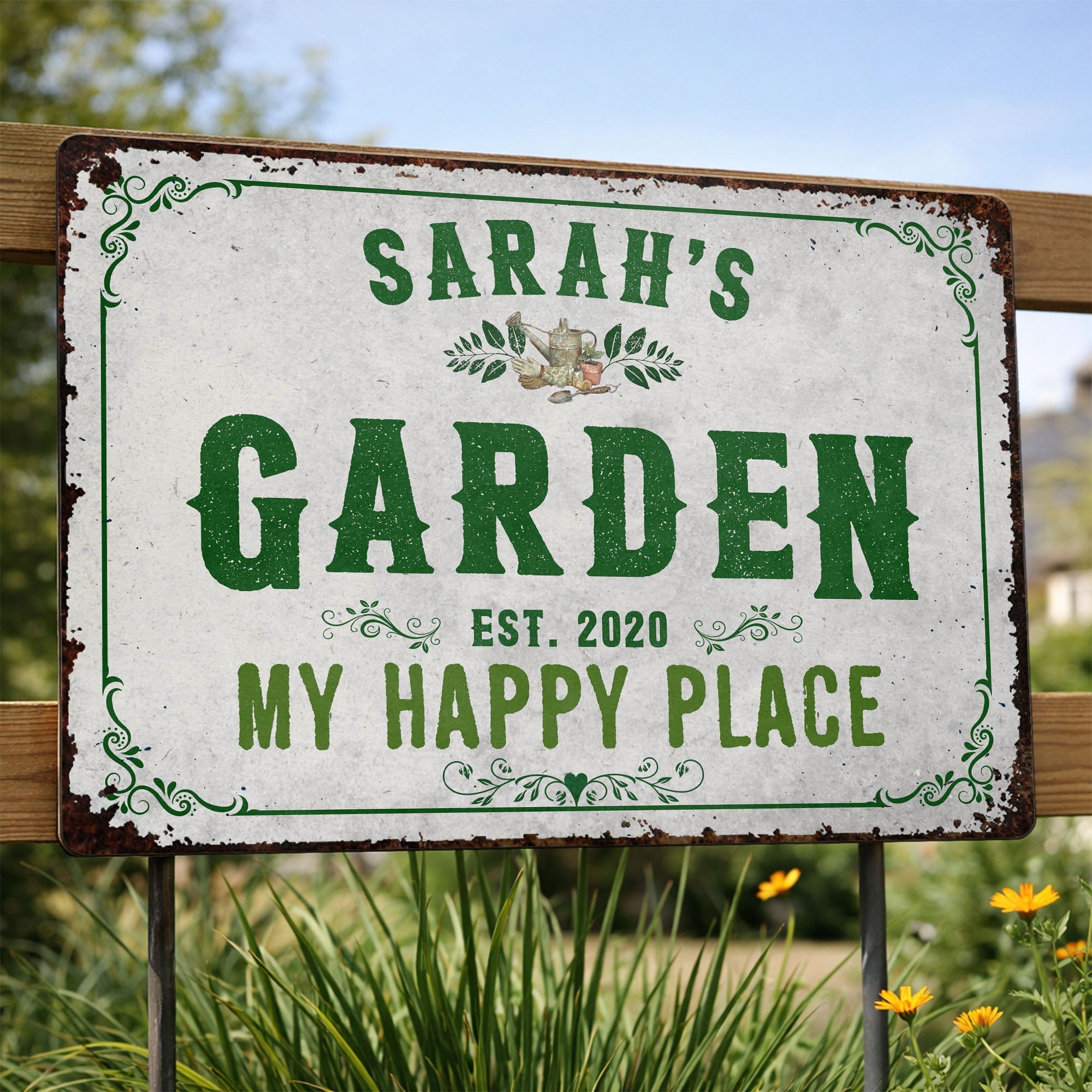 Personalized Metal Sign Garden Decor Custom Name Gift for Mom Metal Sign GradoCreations