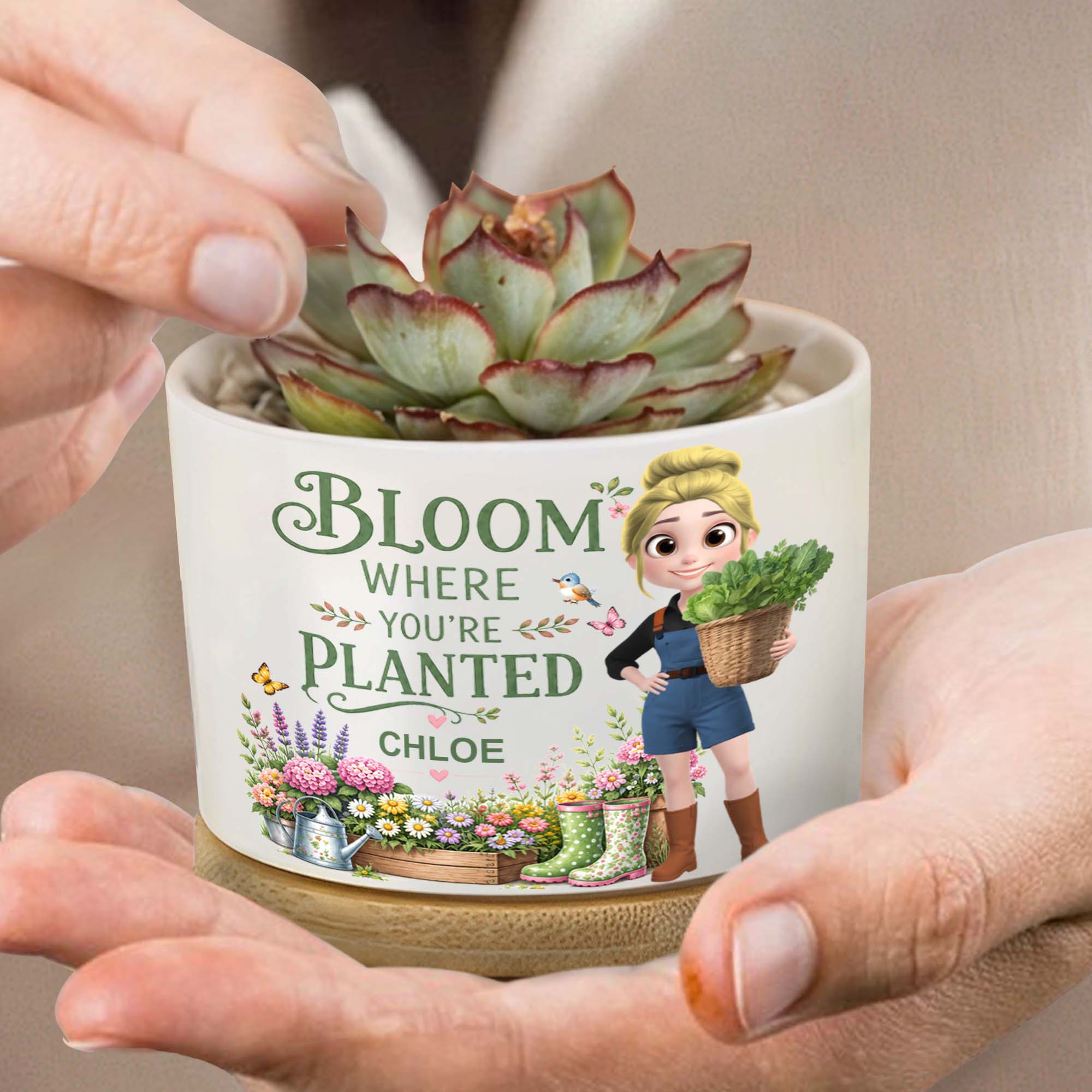 Personalized Ceramic Plant Pot Custom Name Gift for Mom Ceramic Plant Pot GradoCreations