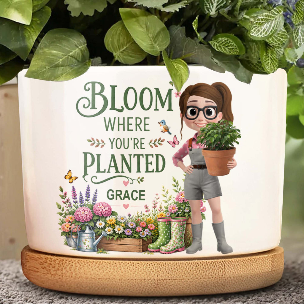 Personalized Ceramic Plant Pot Custom Name Gift for Mom Ceramic Plant Pot GradoCreations