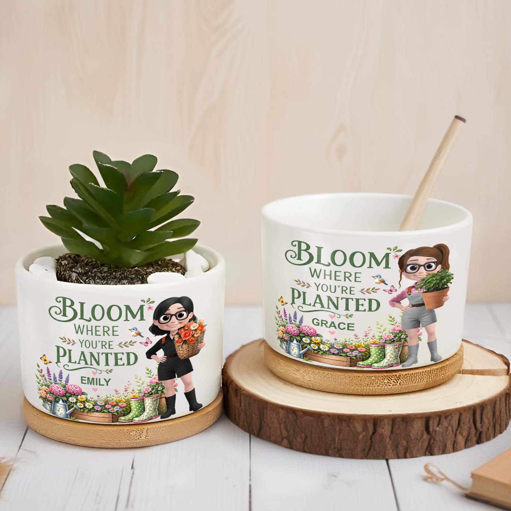 Personalized Ceramic Plant Pot Custom Name Gift for Mom Ceramic Plant Pot GradoCreations