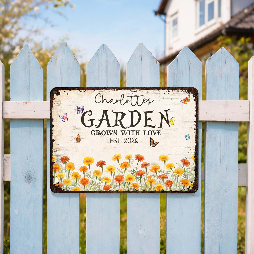 Personalized Floral Metal Sign with Butterflies Gift for Mom Metal Sign GradoCreations
