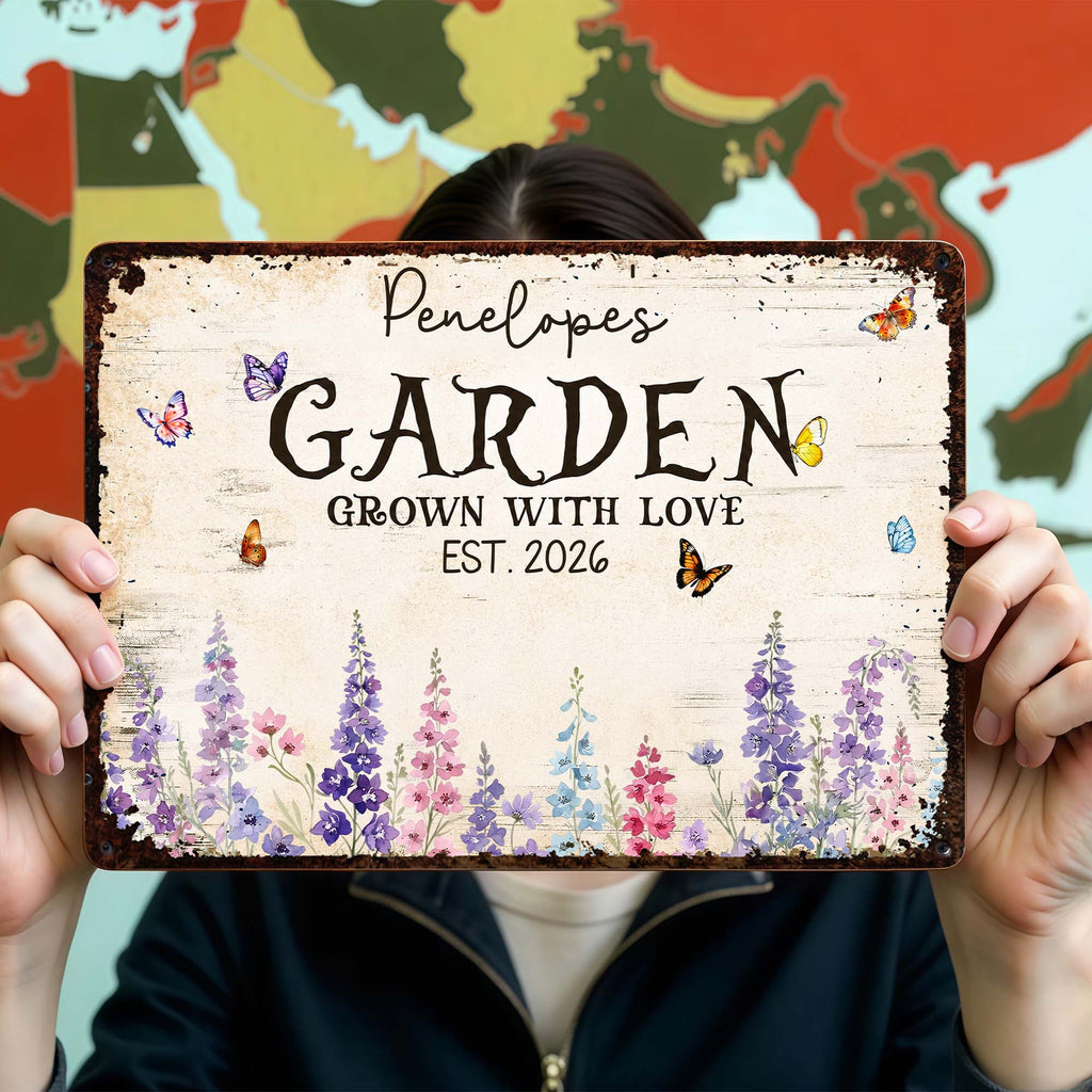 Personalized Floral Metal Sign with Butterflies Gift for Mom Metal Sign GradoCreations