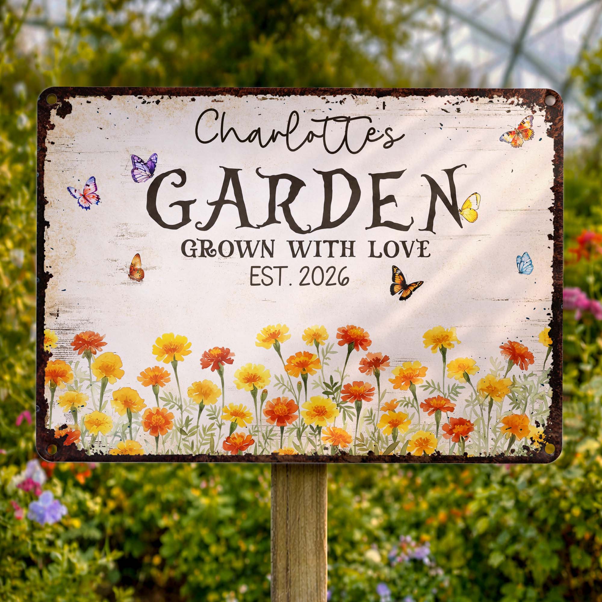 Personalized Floral Metal Sign with Butterflies Gift for Mom Metal Sign GradoCreations