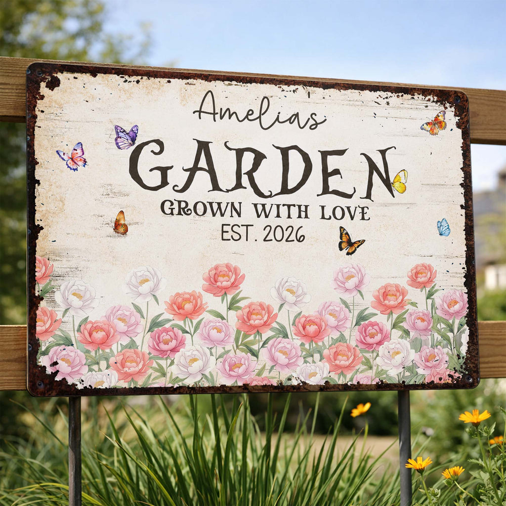 Personalized Floral Metal Sign with Butterflies Gift for Mom Metal Sign GradoCreations