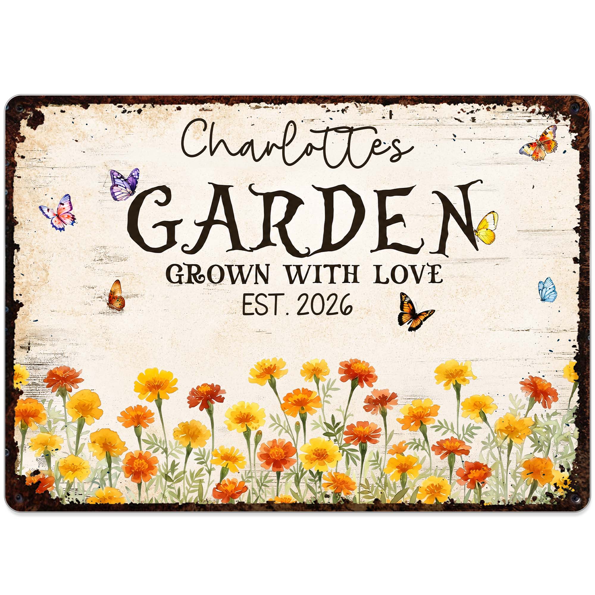 Personalized Floral Metal Sign with Butterflies Gift for Mom Metal Sign GradoCreations