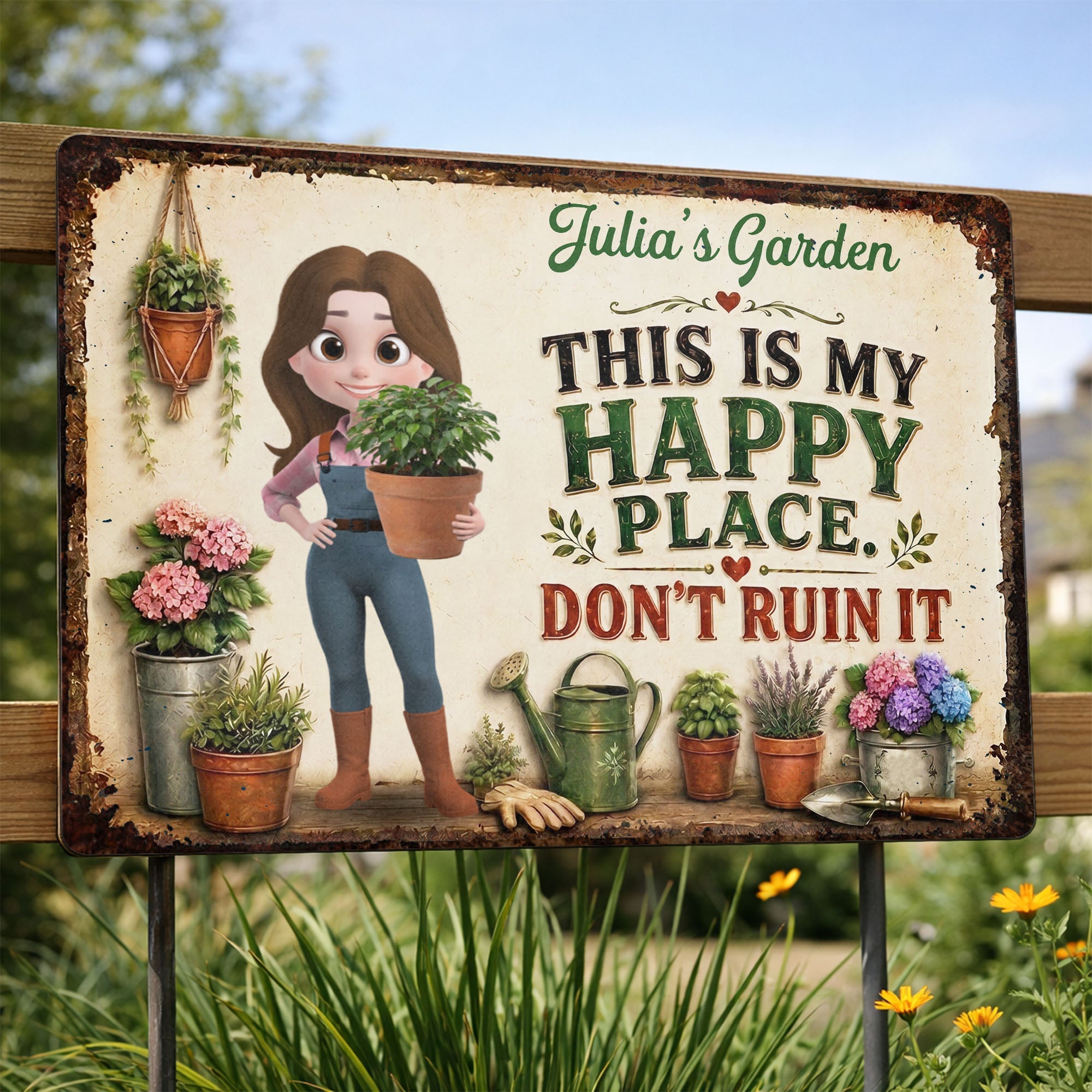 Personalized Metal Garden Sign Custom Name Gift for Mom Metal Sign GradoCreations