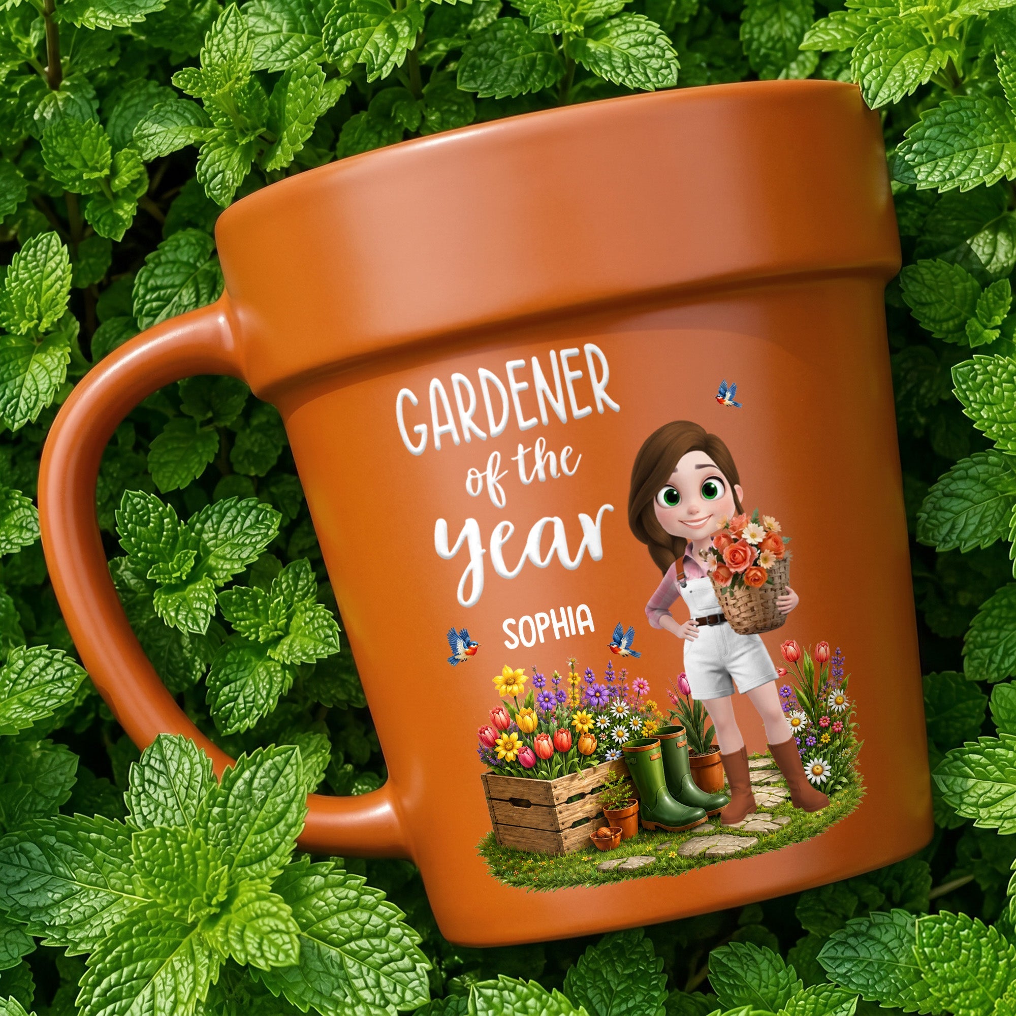 Personalized Plant Pot Ceramic Mug Custom Gardening Gift for Mom