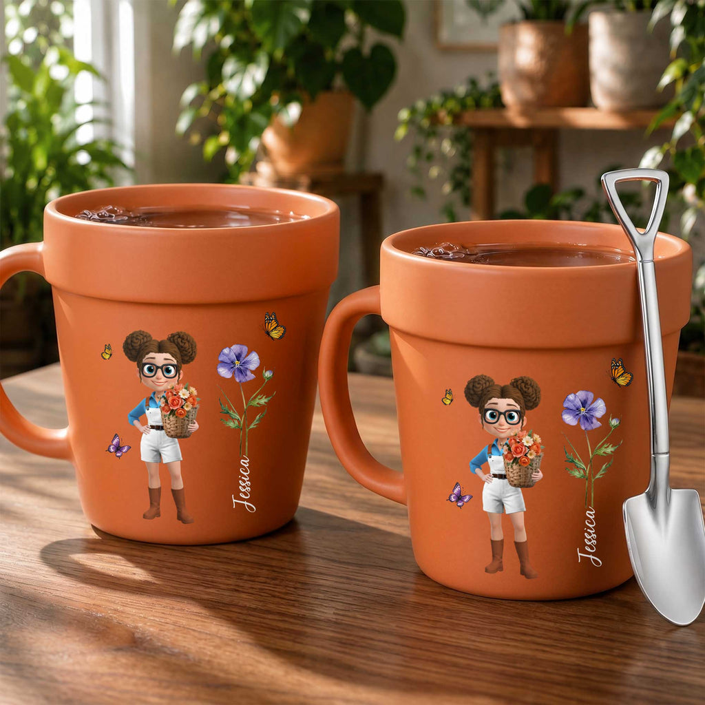 Personalized Ceramic Flower Pot Mug Custom Name Gift for Gardeners Plant Pot Ceramic Mug GradoCreations