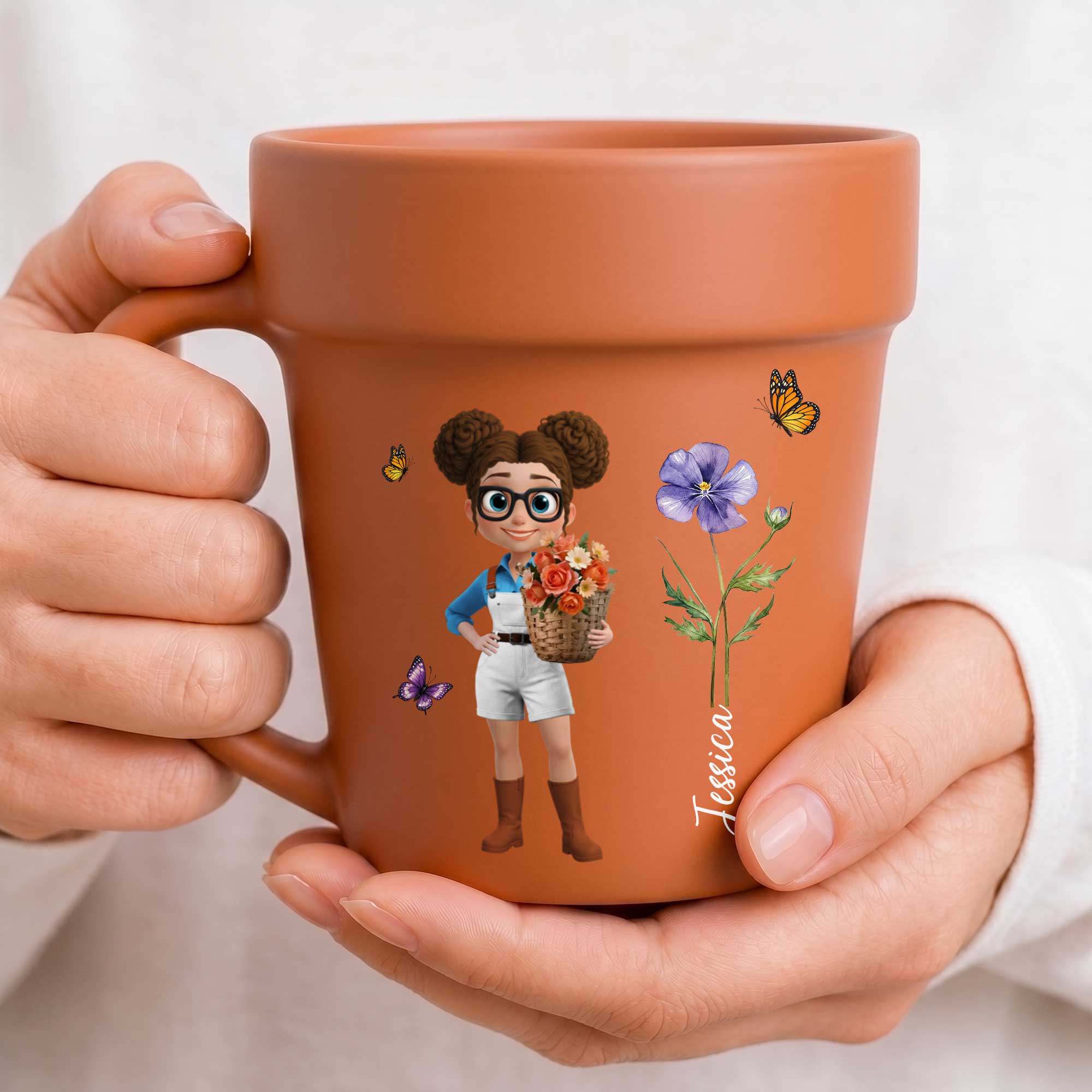 Personalized Ceramic Flower Pot Mug Custom Name Gift for Gardeners Plant Pot Ceramic Mug GradoCreations