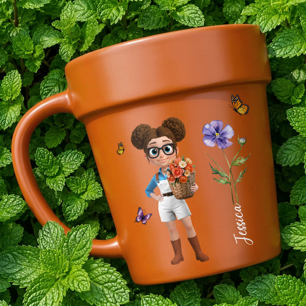 Personalized Ceramic Flower Pot Mug Custom Name Gift for Gardeners Plant Pot Ceramic Mug GradoCreations