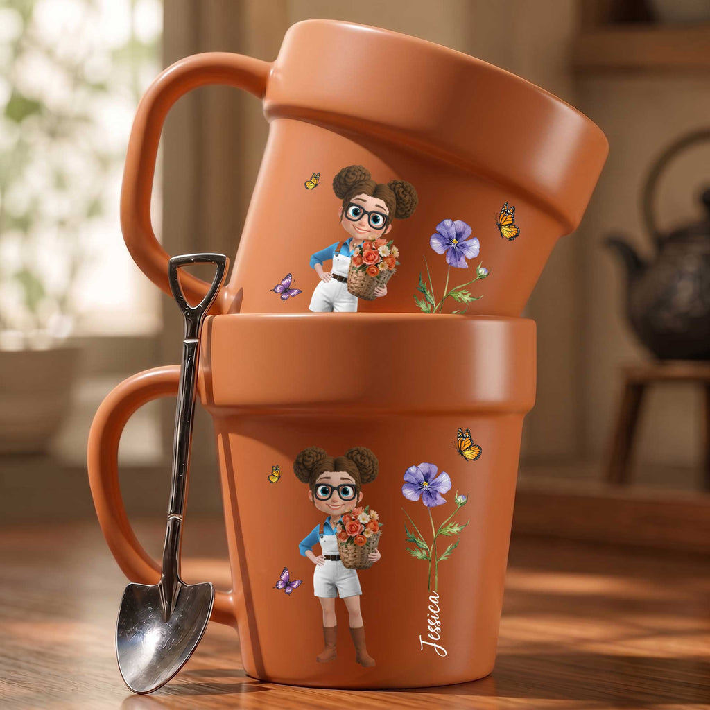 Personalized Ceramic Flower Pot Mug Custom Name Gift for Gardeners Plant Pot Ceramic Mug GradoCreations