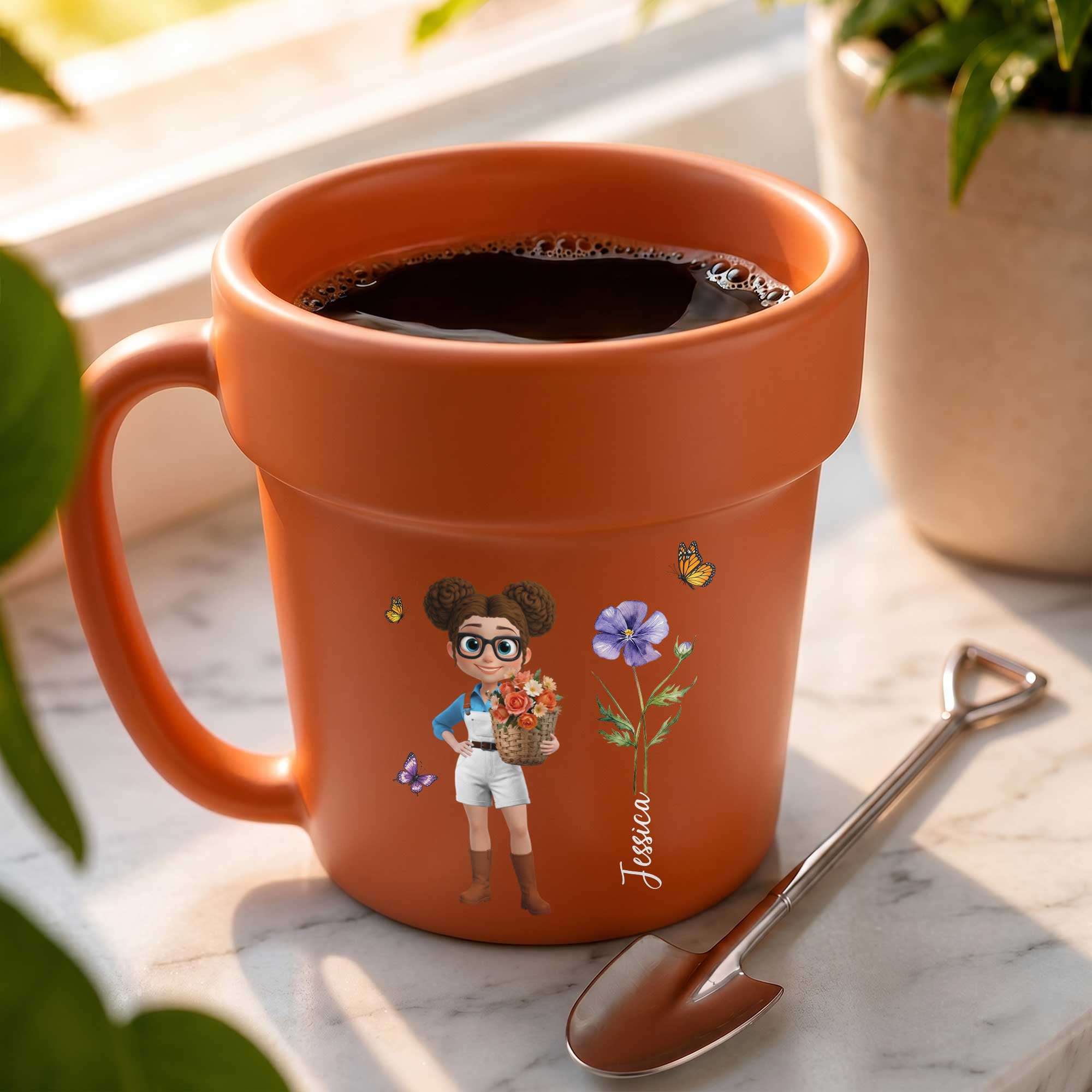 Personalized Ceramic Flower Pot Mug Custom Name Gift for Gardeners Plant Pot Ceramic Mug GradoCreations