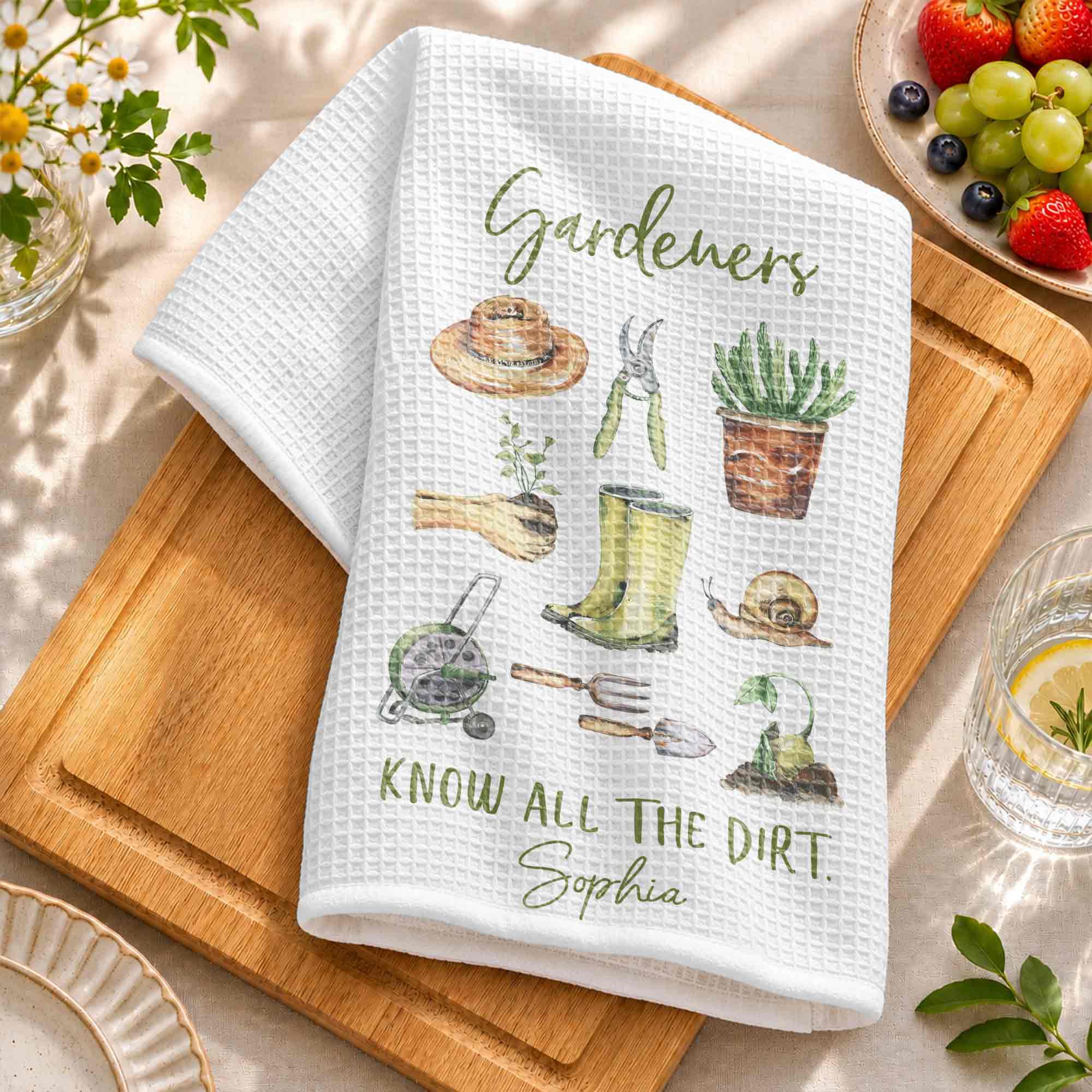Personalized Gardener Kitchen Towel Custom Name Gift Idea