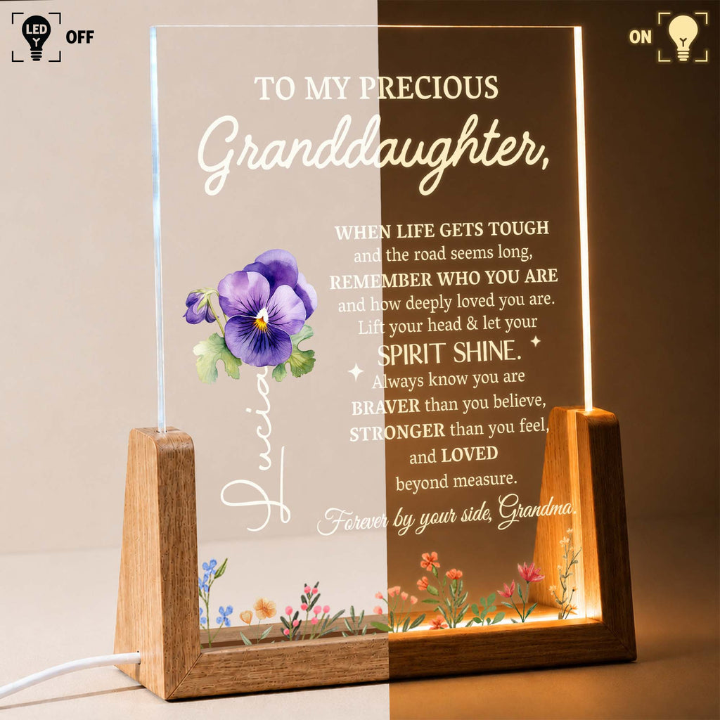 Personalized Acrylic Night Light Custom for Granddaughter Flower Gift