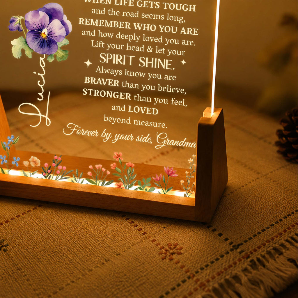 Personalized Acrylic Night Light Custom for Granddaughter Flower Gift