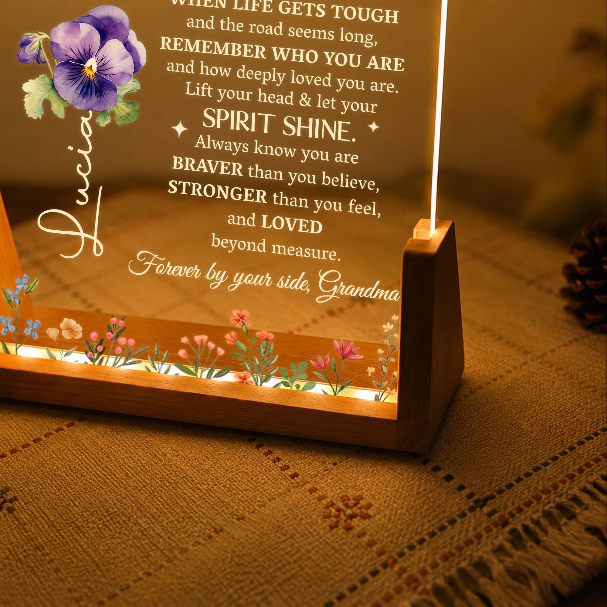 Personalized Acrylic Night Light Custom for Granddaughter Flower Gift