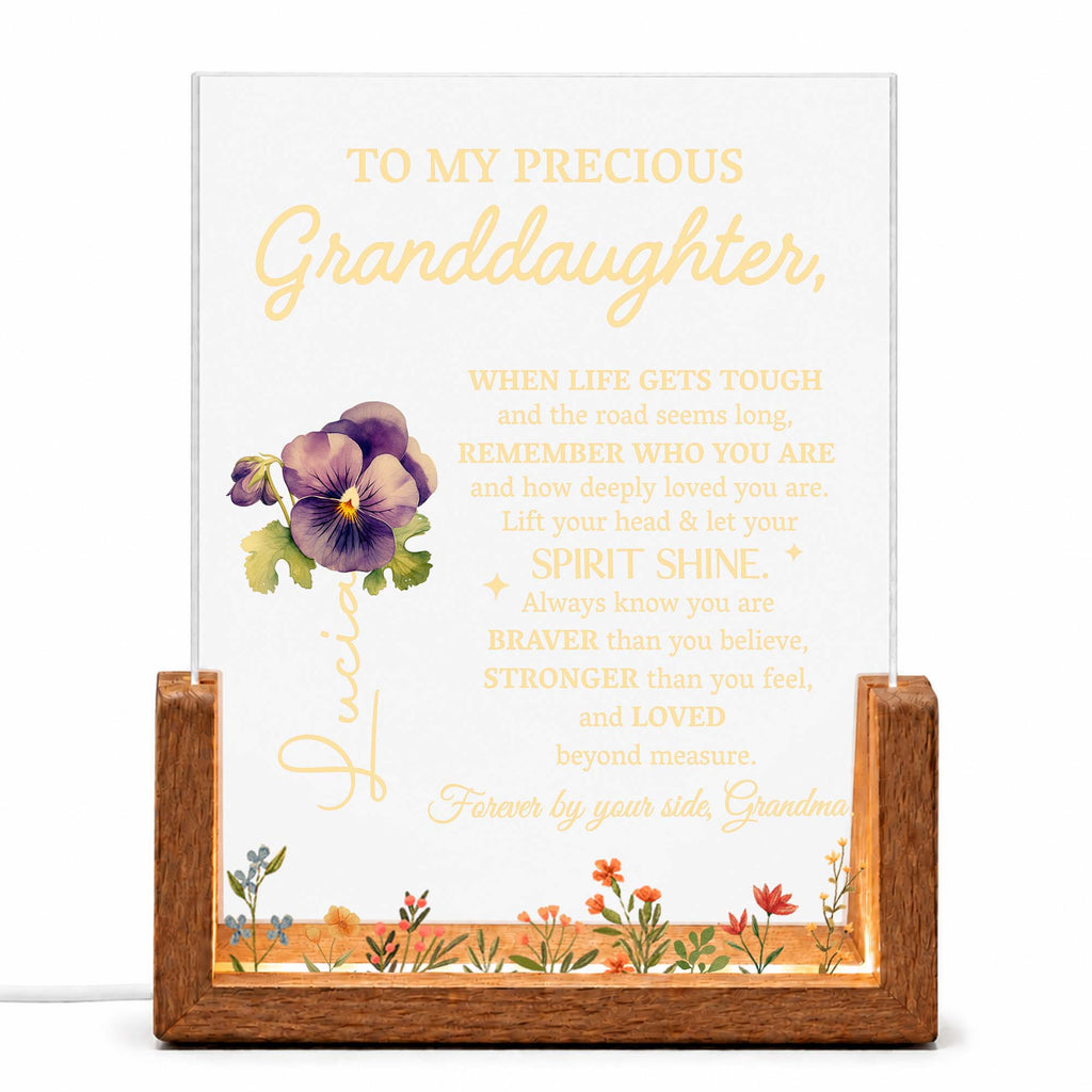 Personalized Acrylic Night Light Custom for Granddaughter Flower Gift
