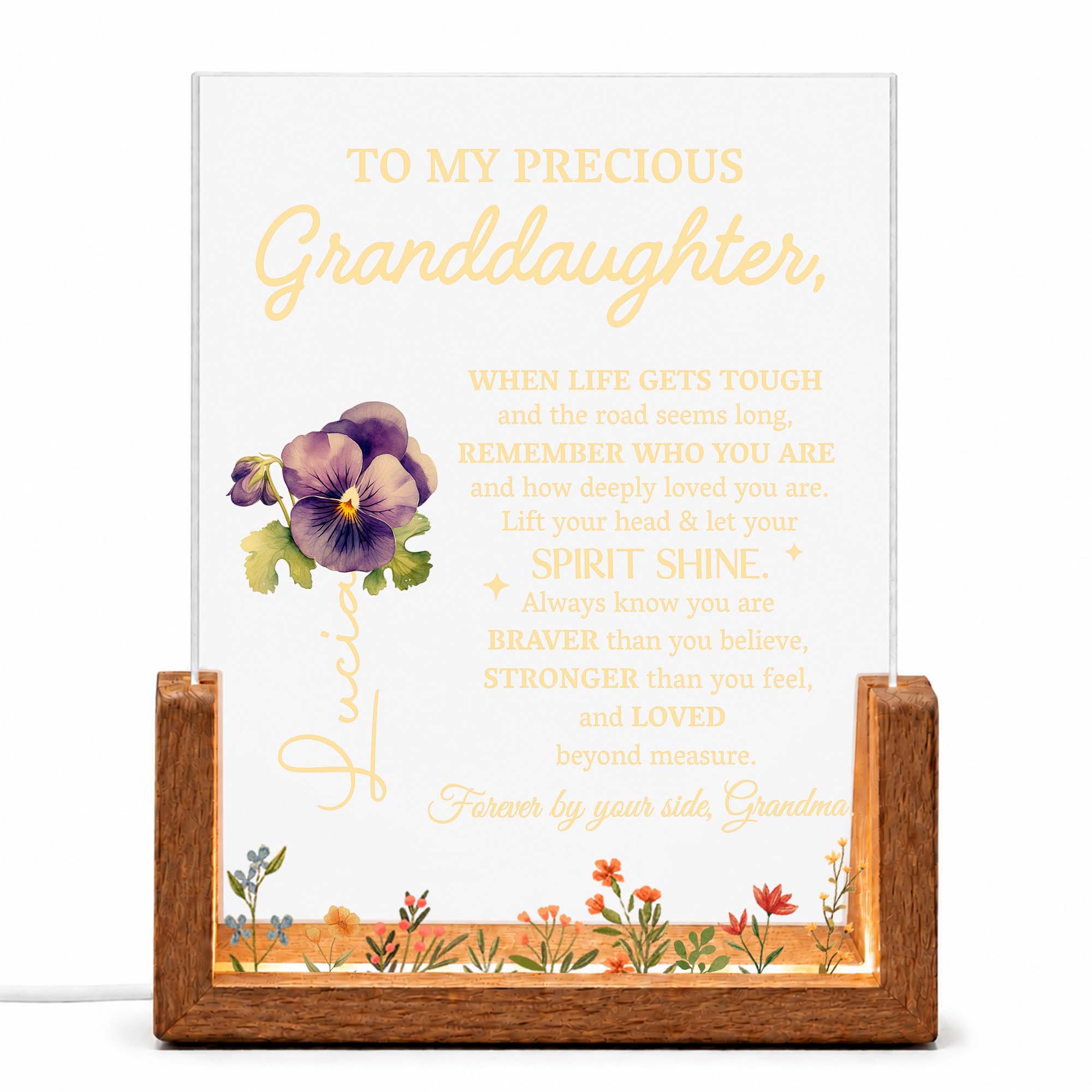 Personalized Acrylic Night Light Custom for Granddaughter Flower Gift