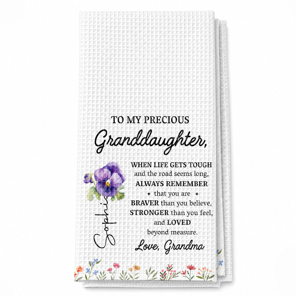 Personalized Kitchen Towel Gift for Granddaughter Birth Month Flowers