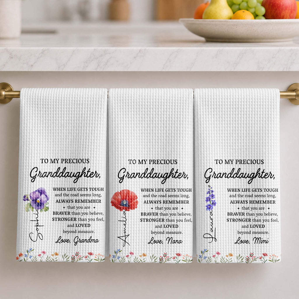 Personalized Kitchen Towel Gift for Granddaughter Birth Month Flowers
