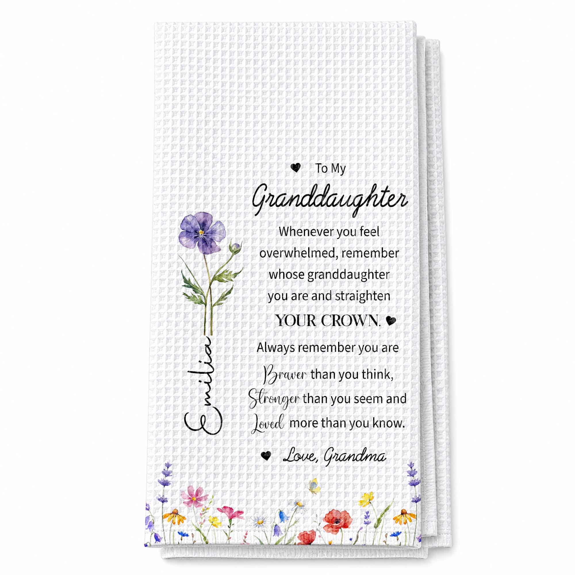 Personalized Kitchen Towel Custom Birth Month Flower Gift for Granddaughter Kitchen Towel GradoCreations