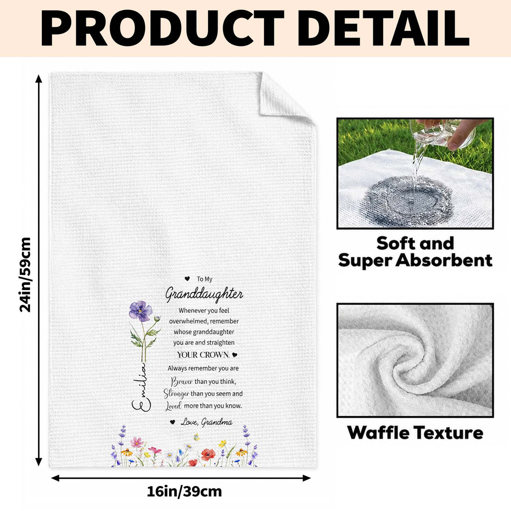 Personalized Kitchen Towel Custom Birth Month Flower Gift for Granddaughter Kitchen Towel GradoCreations