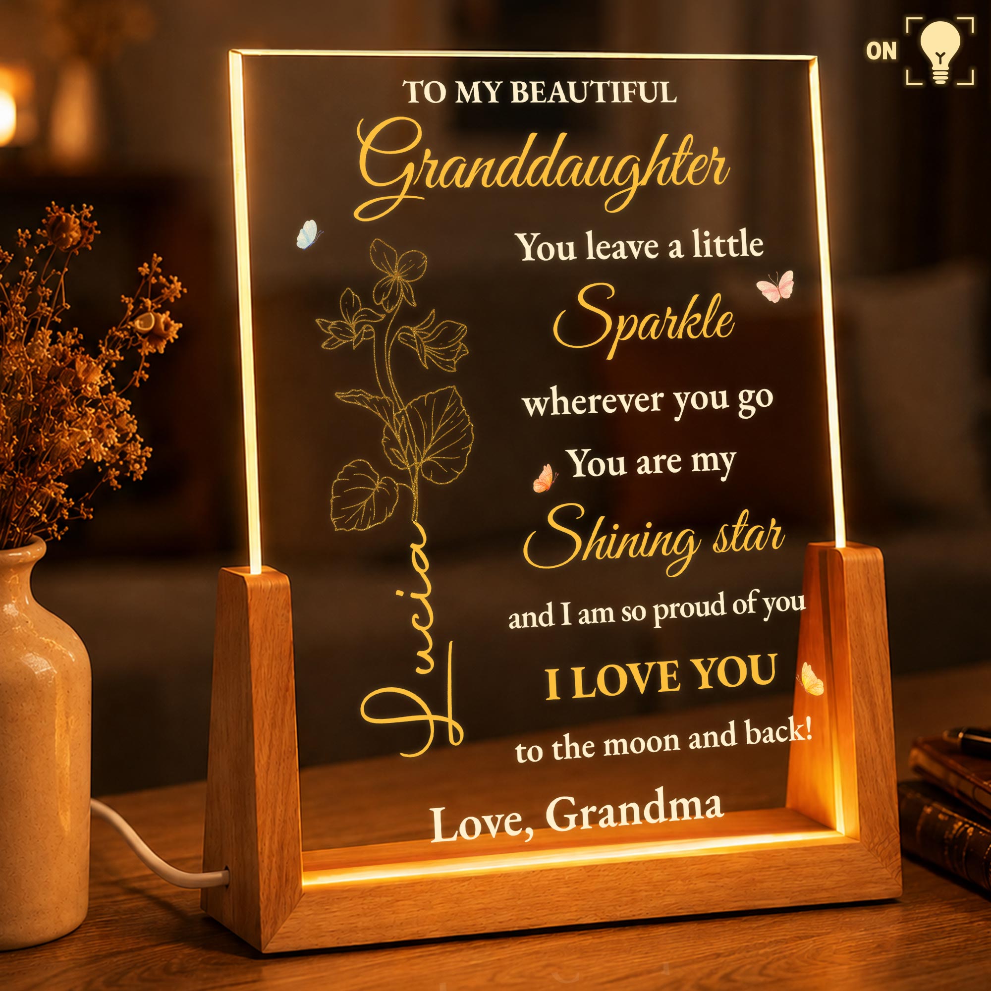 Personalized Acrylic Night Light Custom Gift for Granddaughter Wood and Acrylic Night Light GradoCreations