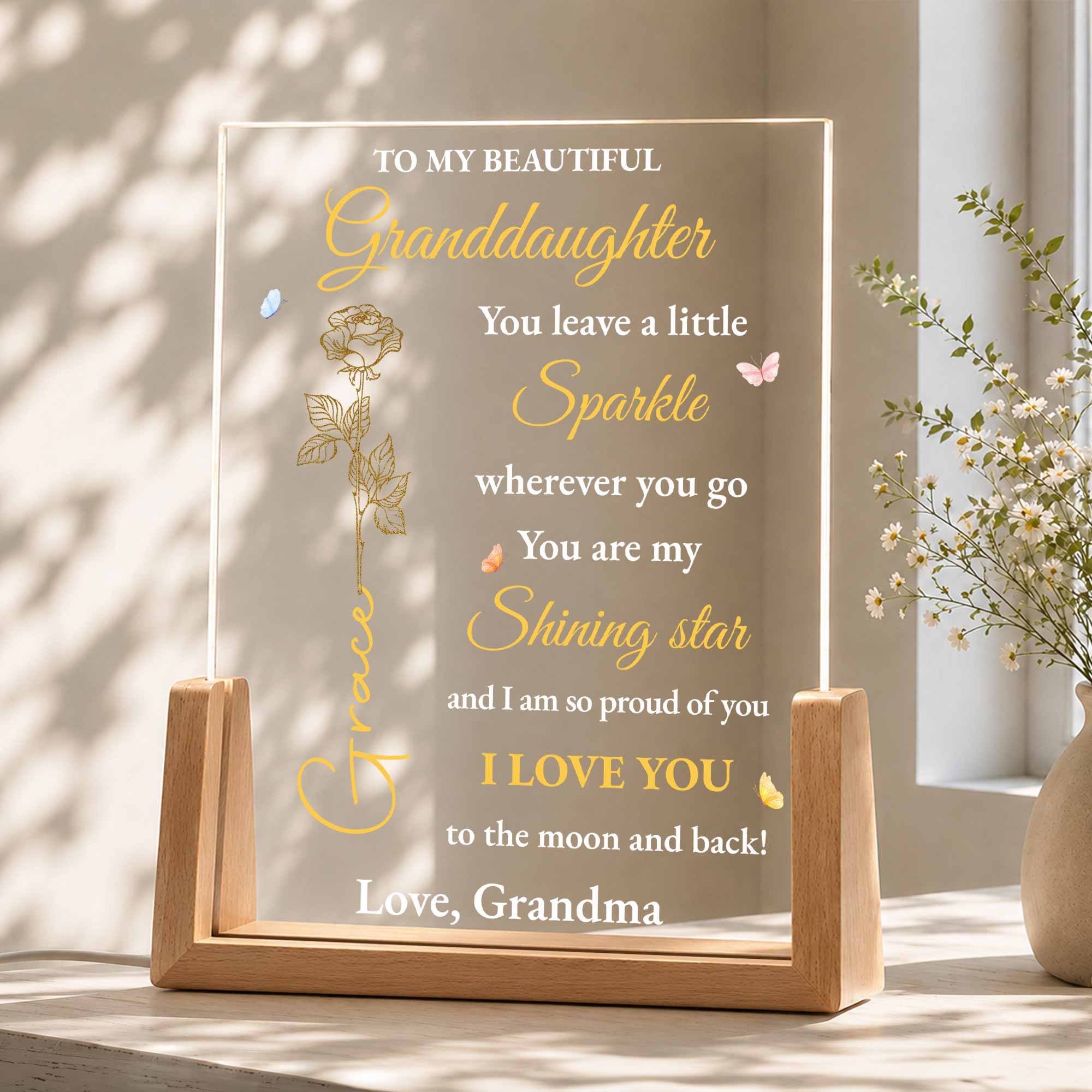 Personalized Acrylic Night Light Custom Gift for Granddaughter Wood and Acrylic Night Light GradoCreations