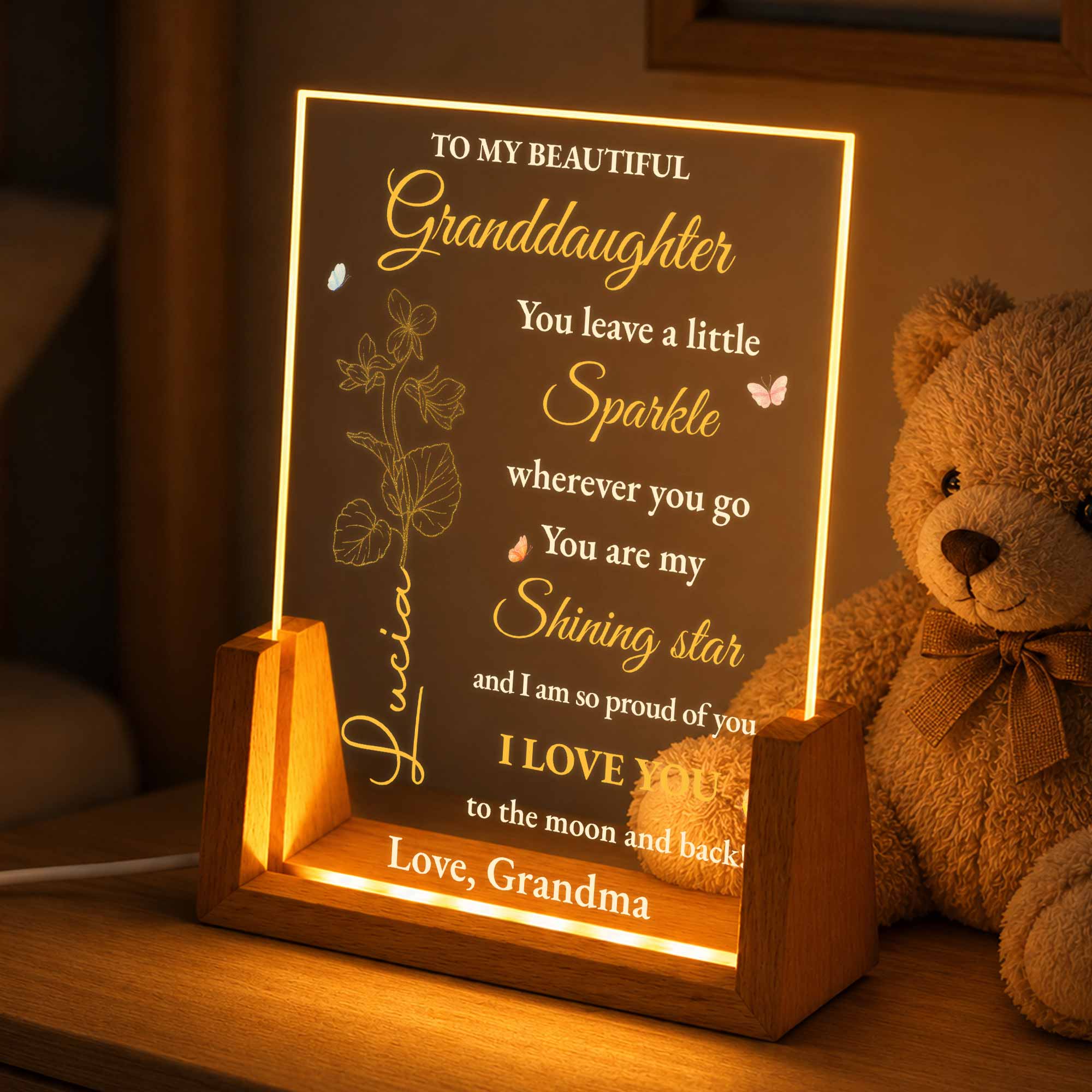 Personalized Acrylic Night Light Custom Gift for Granddaughter Wood and Acrylic Night Light GradoCreations