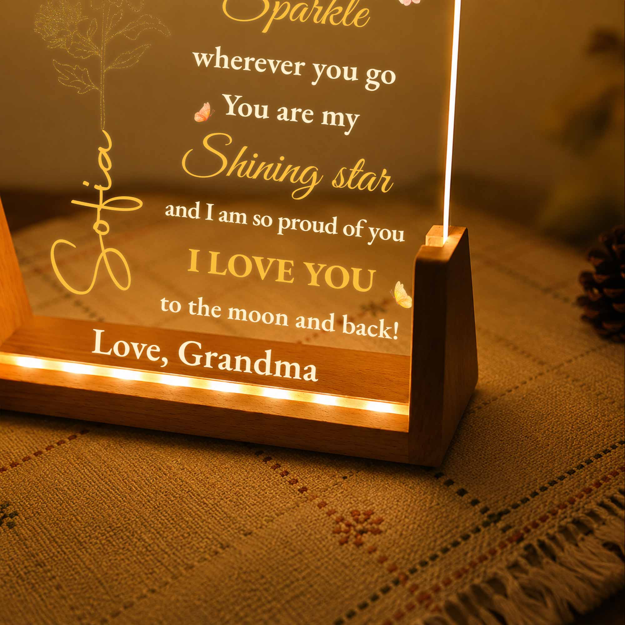 Personalized Acrylic Night Light Custom Gift for Granddaughter Wood and Acrylic Night Light GradoCreations