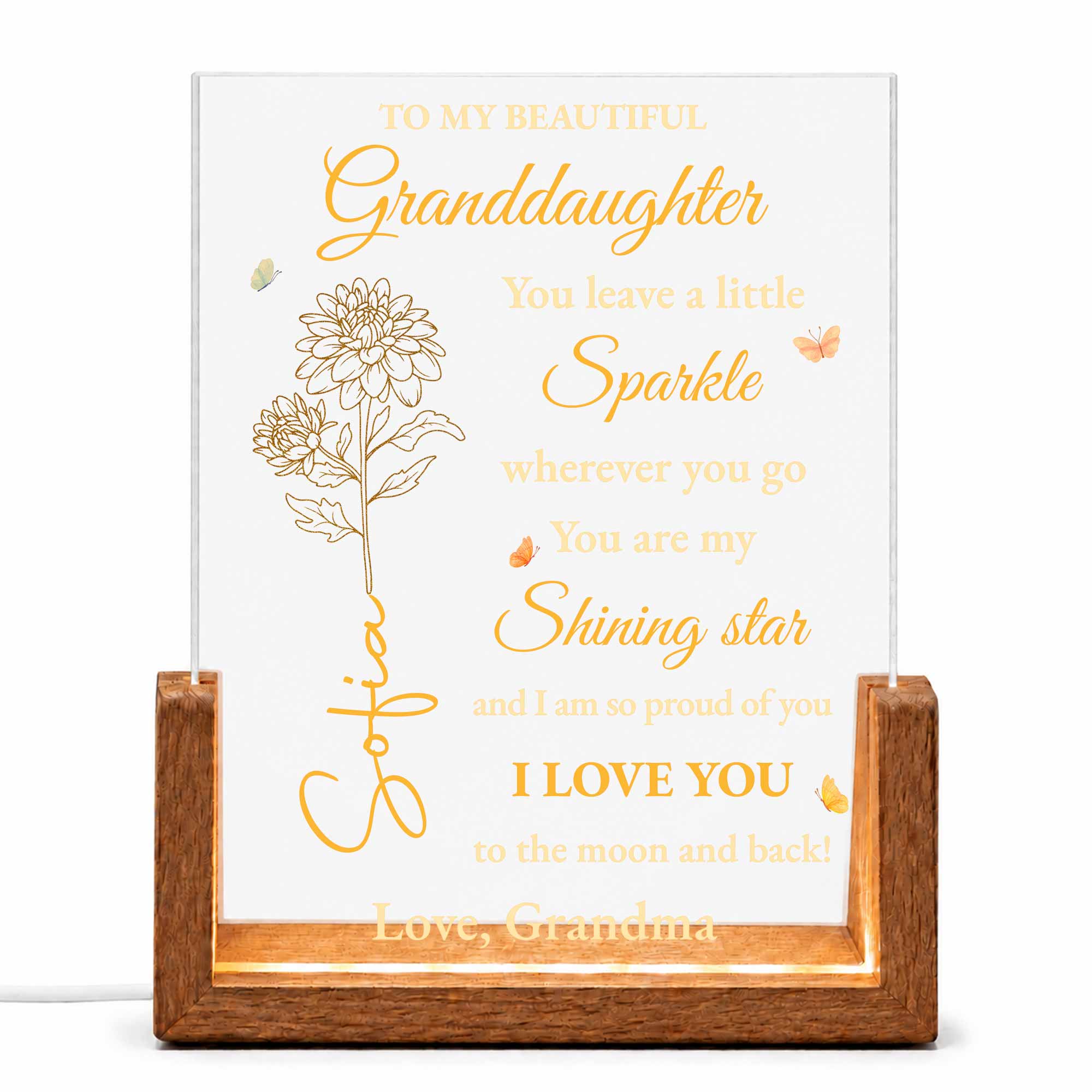 Personalized Acrylic Night Light Custom Gift for Granddaughter Wood and Acrylic Night Light GradoCreations