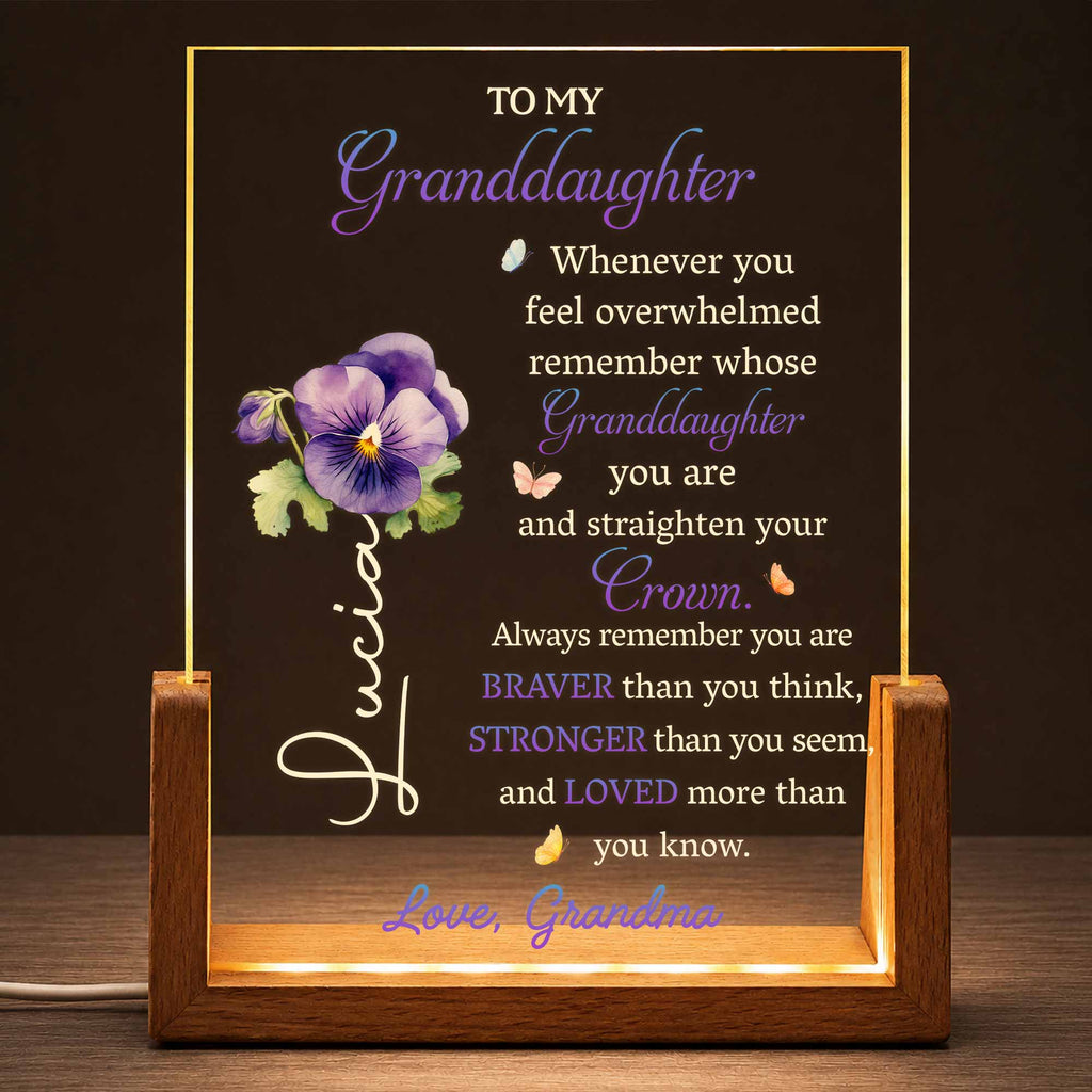 Personalized Acrylic Night Light for Granddaughter with Wooden Base Wood and Acrylic Night Light GradoCreations