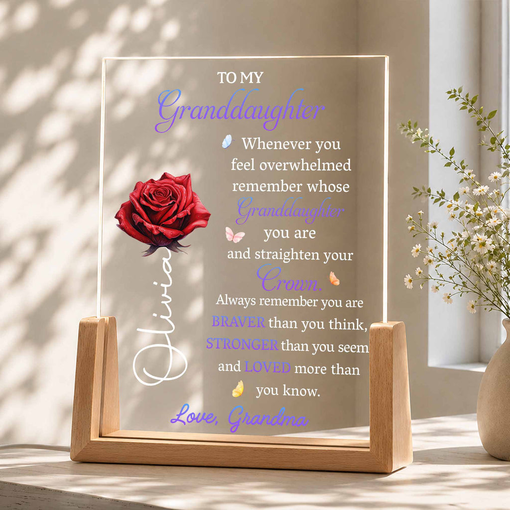 Personalized Acrylic Night Light for Granddaughter with Wooden Base Wood and Acrylic Night Light GradoCreations