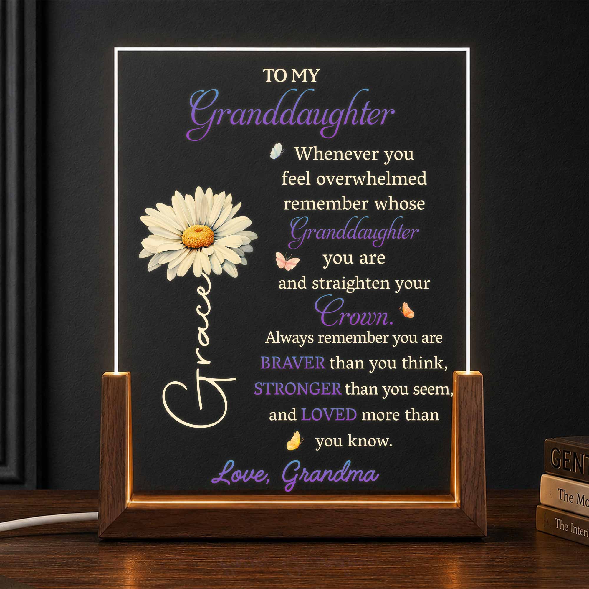 Personalized Acrylic Night Light for Granddaughter with Wooden Base Wood and Acrylic Night Light GradoCreations