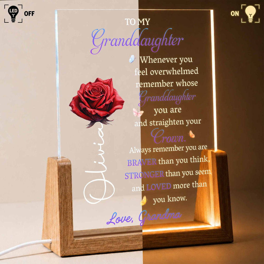 Personalized Acrylic Night Light for Granddaughter with Wooden Base Wood and Acrylic Night Light GradoCreations