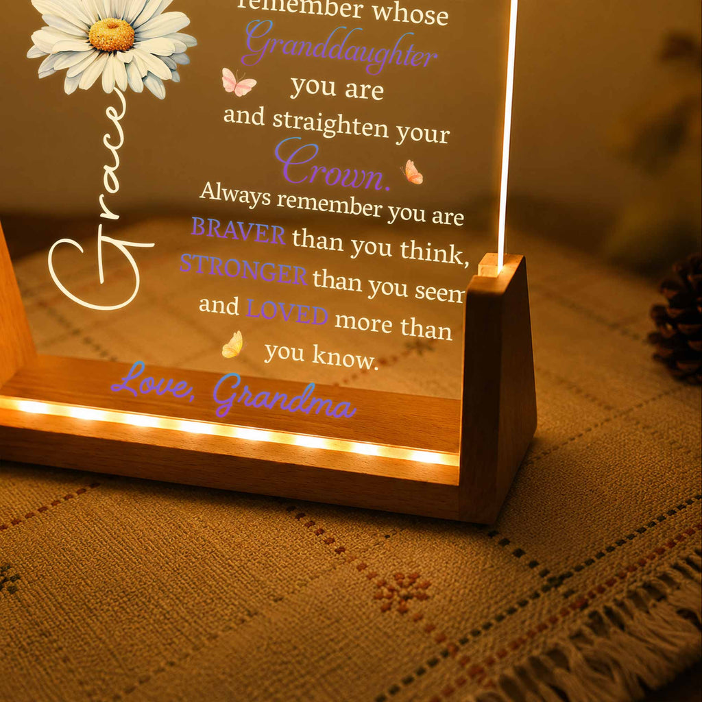 Personalized Acrylic Night Light for Granddaughter with Wooden Base Wood and Acrylic Night Light GradoCreations