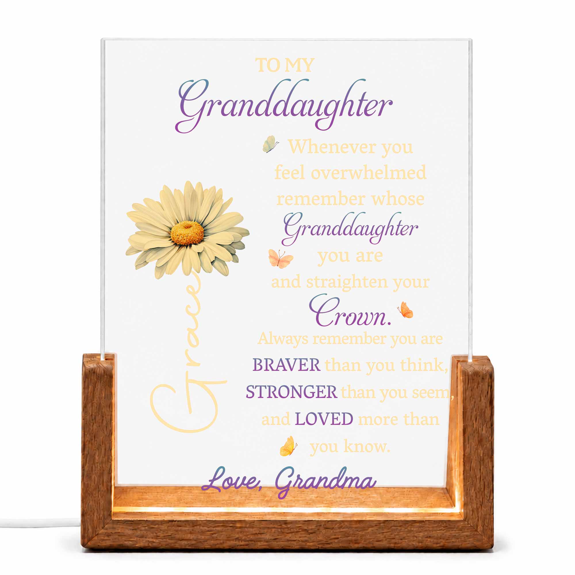 Personalized Acrylic Night Light for Granddaughter with Wooden Base Wood and Acrylic Night Light GradoCreations