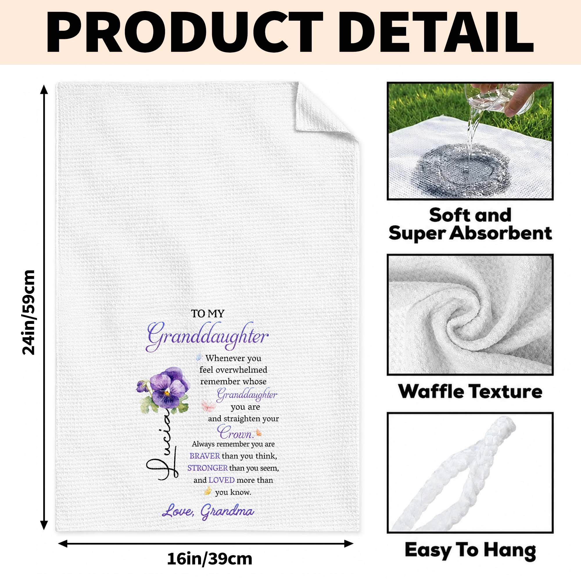 Personalized Kitchen Towel Custom Gift for Granddaughter Kitchen Towel GradoCreations