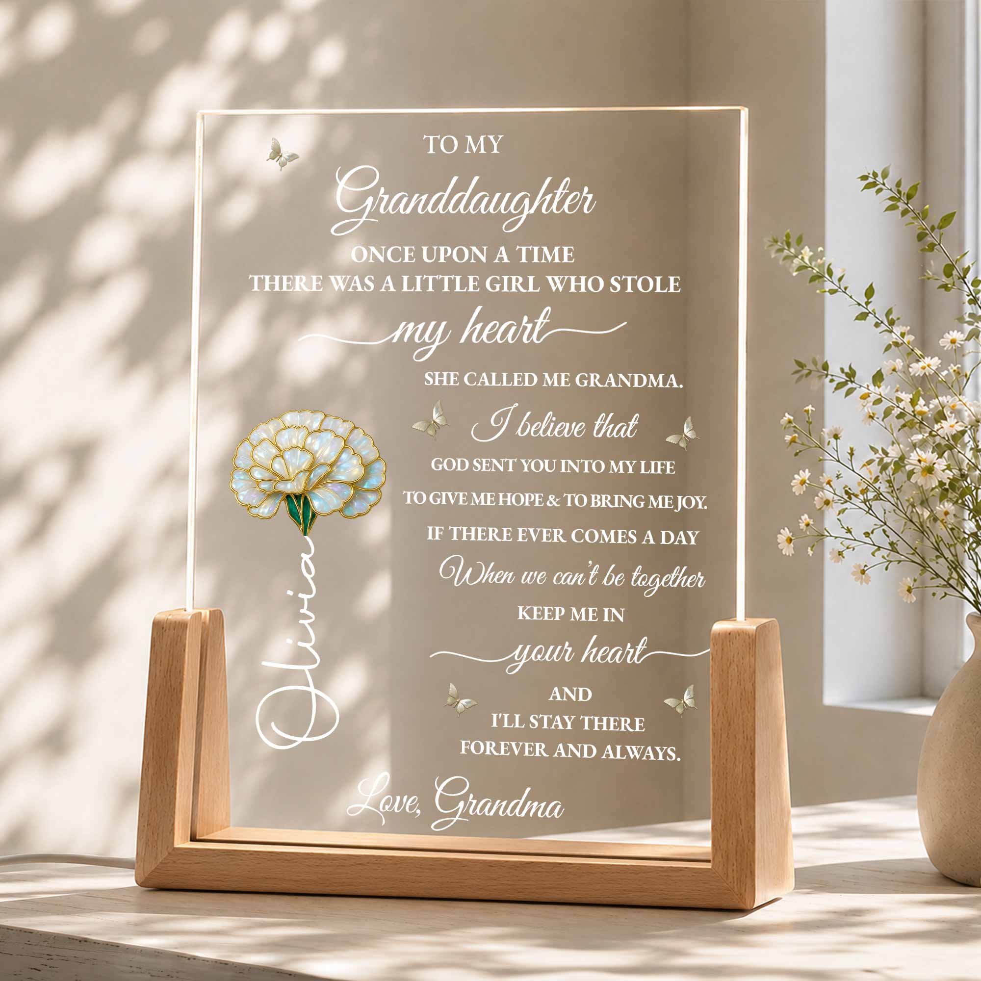 Personalized Acrylic Night Light Custom Gift for Granddaughter Wood and Acrylic Night Light GradoCreations